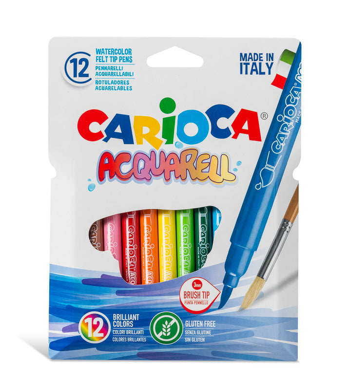 Carioca Aquarell Filzstift – Pinselspitze, 3 mm, wasservermalbar, 12 Farben