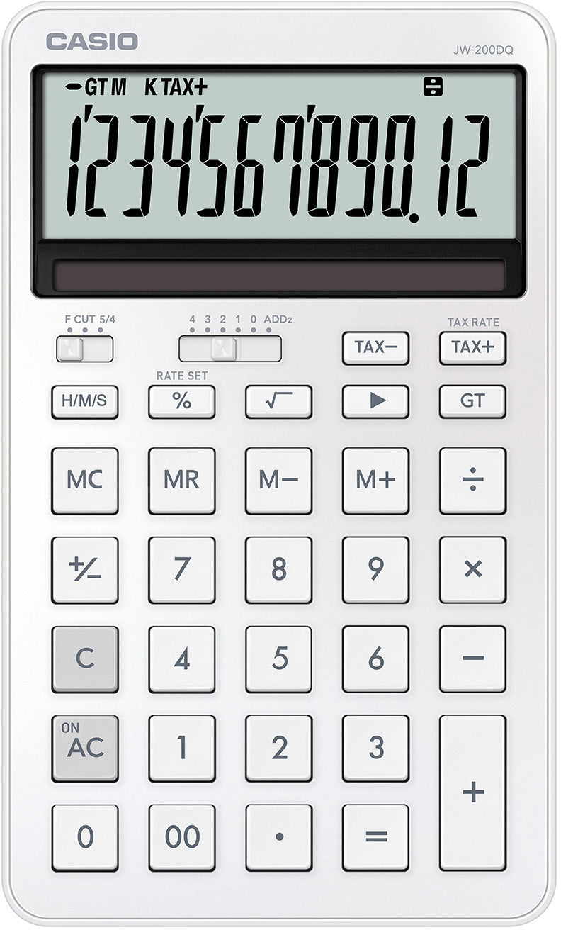 Casio Tischrechner JW-200DQ – 12-stellig – Solar/Batterie – Weiss