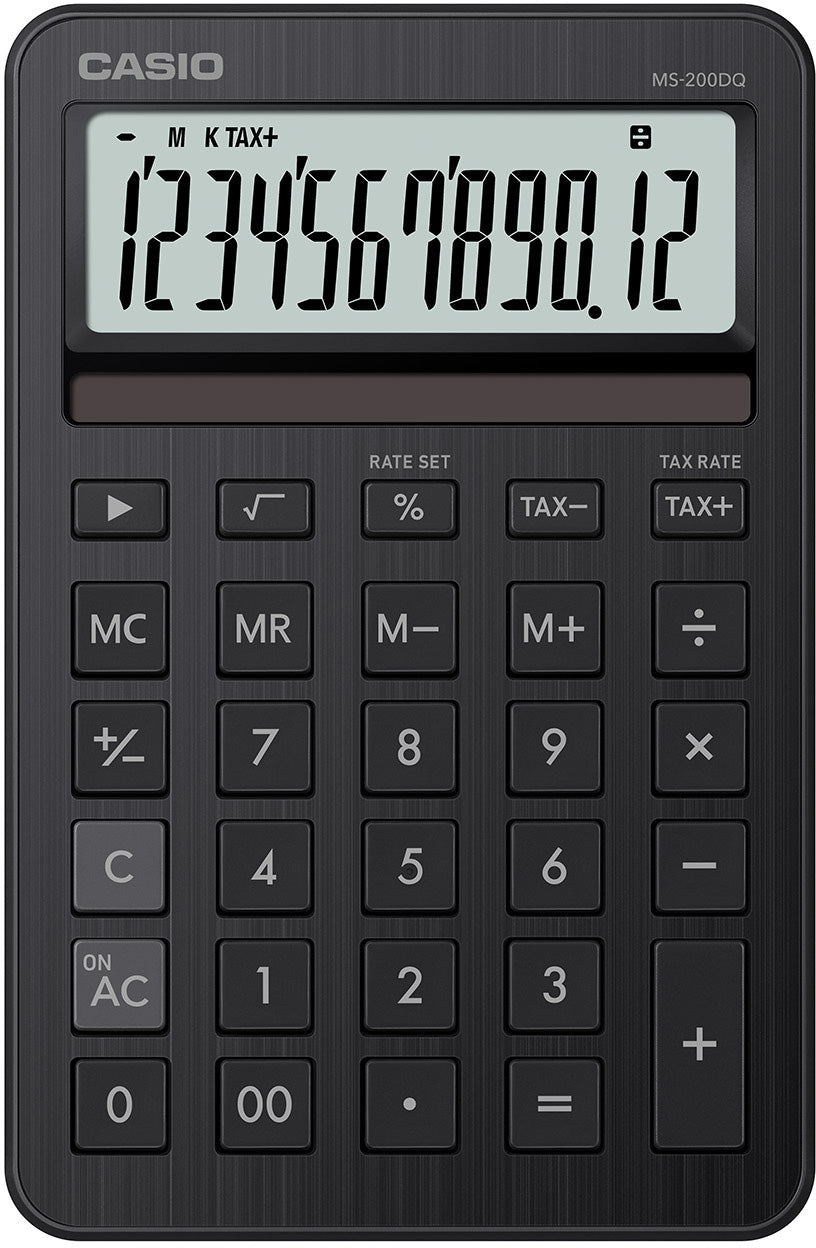 Casio Tischrechner MS-200DQ – 12-stellig – Solar/Batterie – Schwarz
