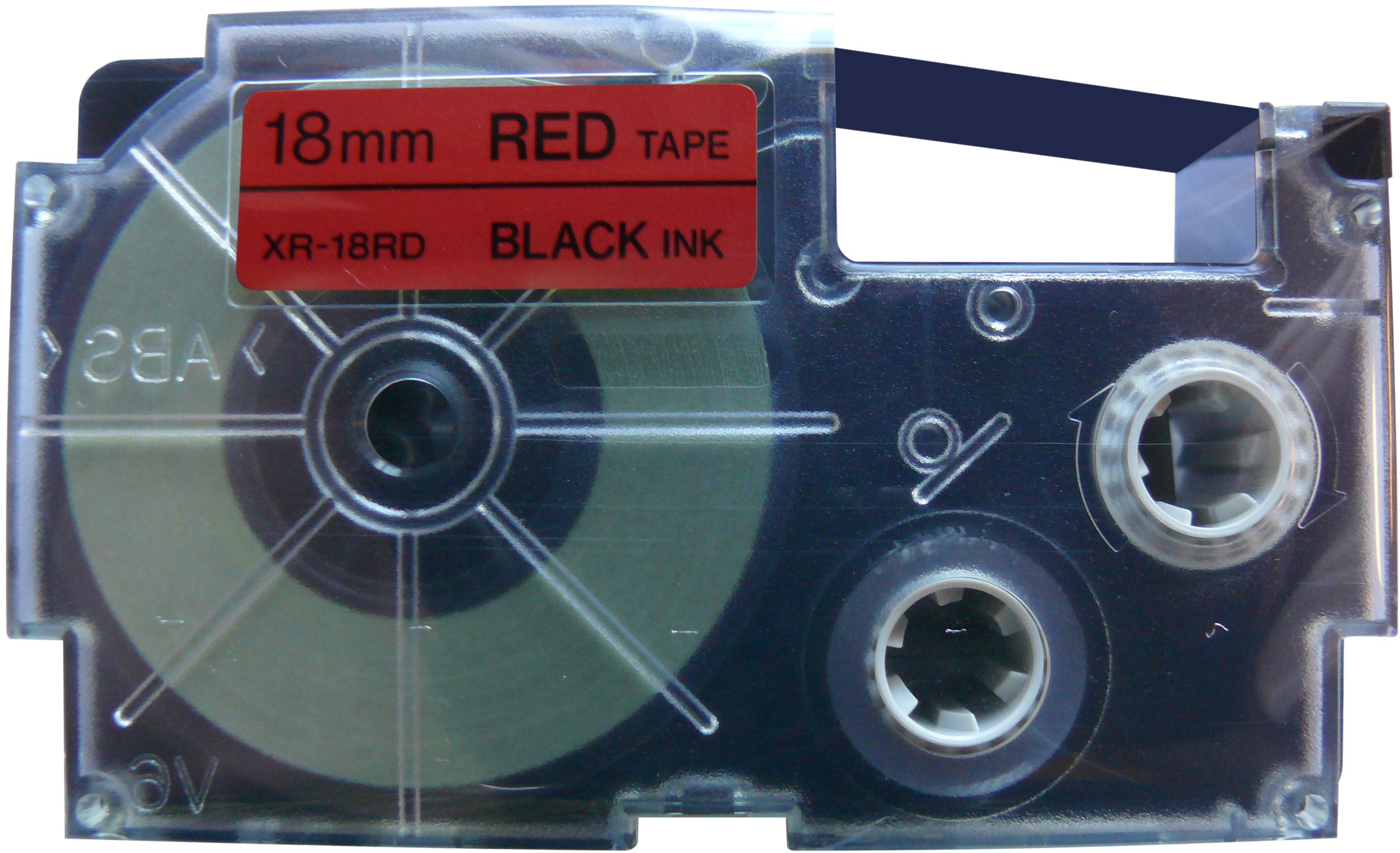 Casio XR-18RD Schriftband – Schwarz auf Rot – 18 mm × 8 m, Selbstklebend – für Casio