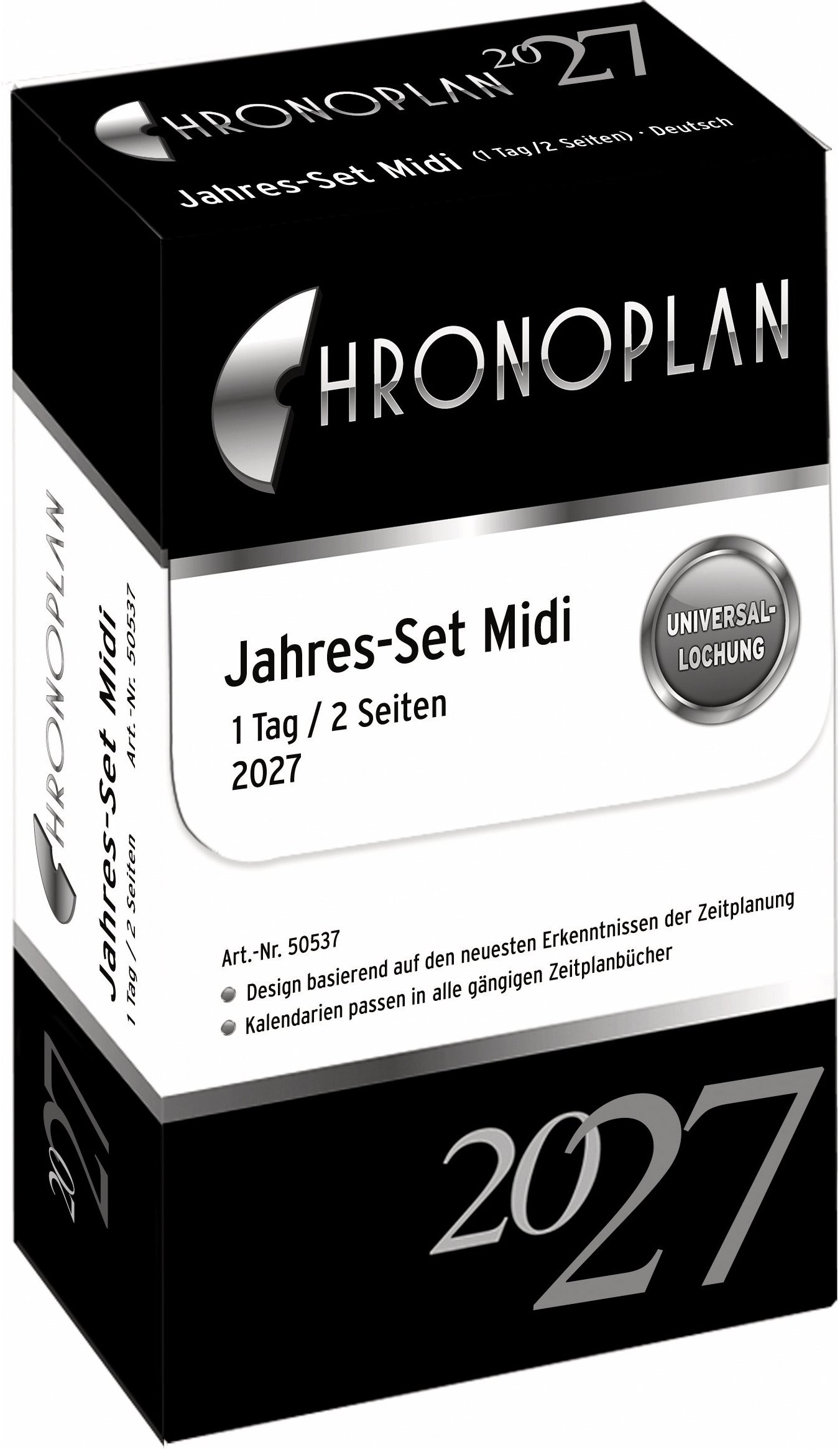 Chronoplan 50537Z.27 – Jahresinhalt 2026, 1 Tag/1 Seite, Midi, für gängige Terminplaner (Universallochung)
