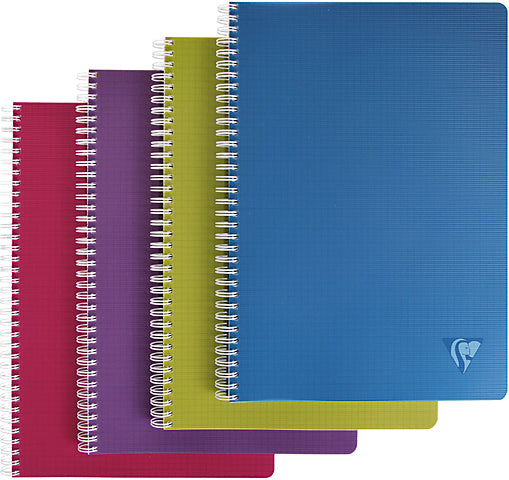 Clairefontaine Spiralheft – A4 – 90 Blatt – 90 g/m² – Doppelspirale, transparenter Umschlag, farbig sortiert
