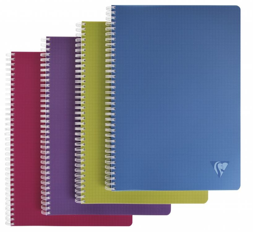 Clairefontaine Spiralheft – A4 – 90 g/m² – Doppelspirale, transparenter strukturierter Umschlag, mehrfarbig
