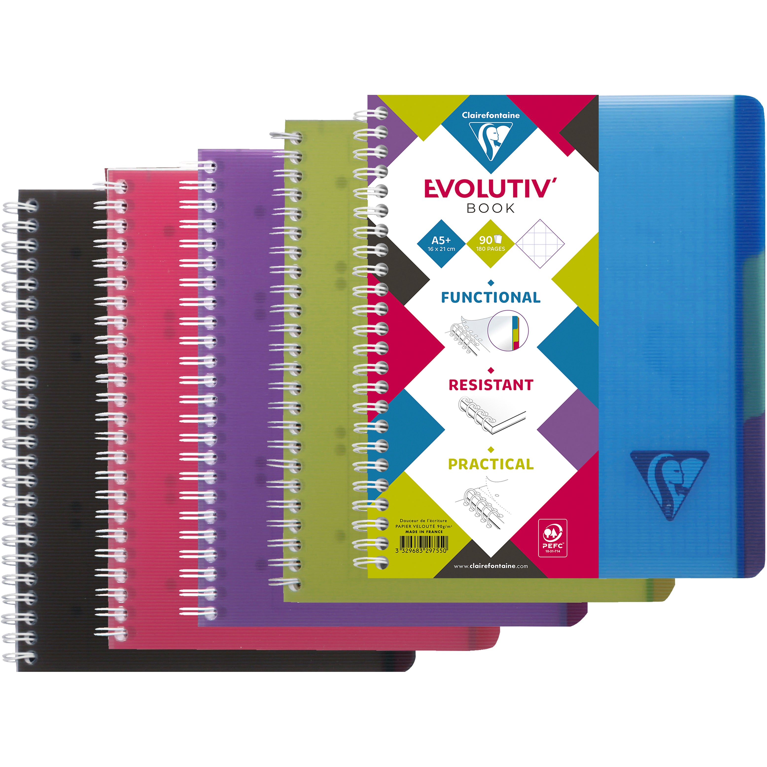 Clairefontaine Spiralheft – A5+ – 90 Blatt – Spiralbindung, 4-fach gelocht, mikroperforiert – mehrfarbig