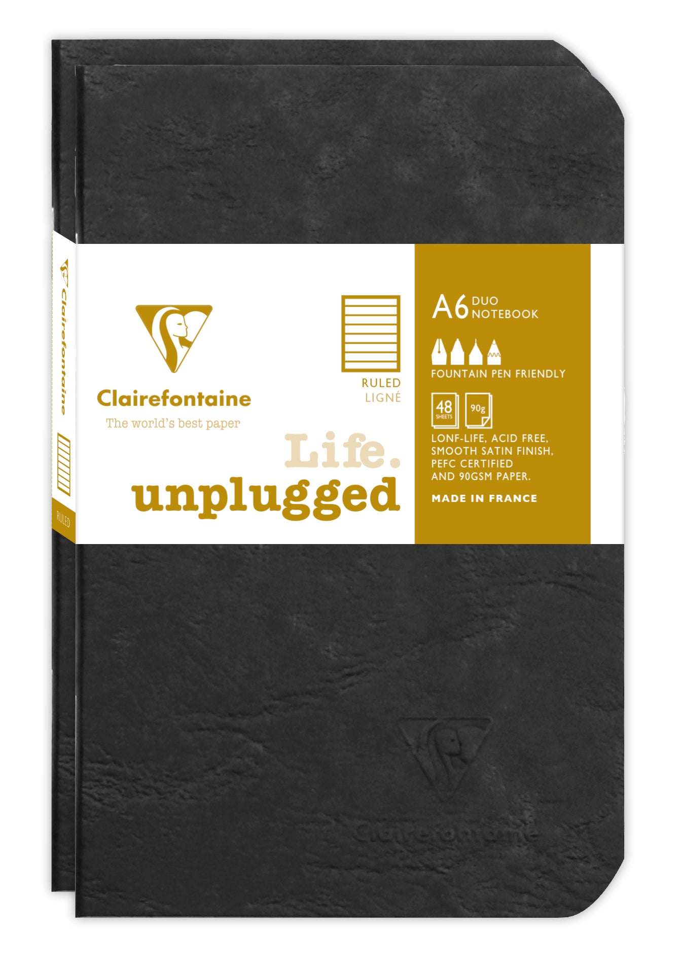 Clairefontaine Age Bag Notizheft – 95 × 140 mm – 7 mm liniert – 48 Blatt – 90 g/m² – gebunden, Schwarz, 2 Stück