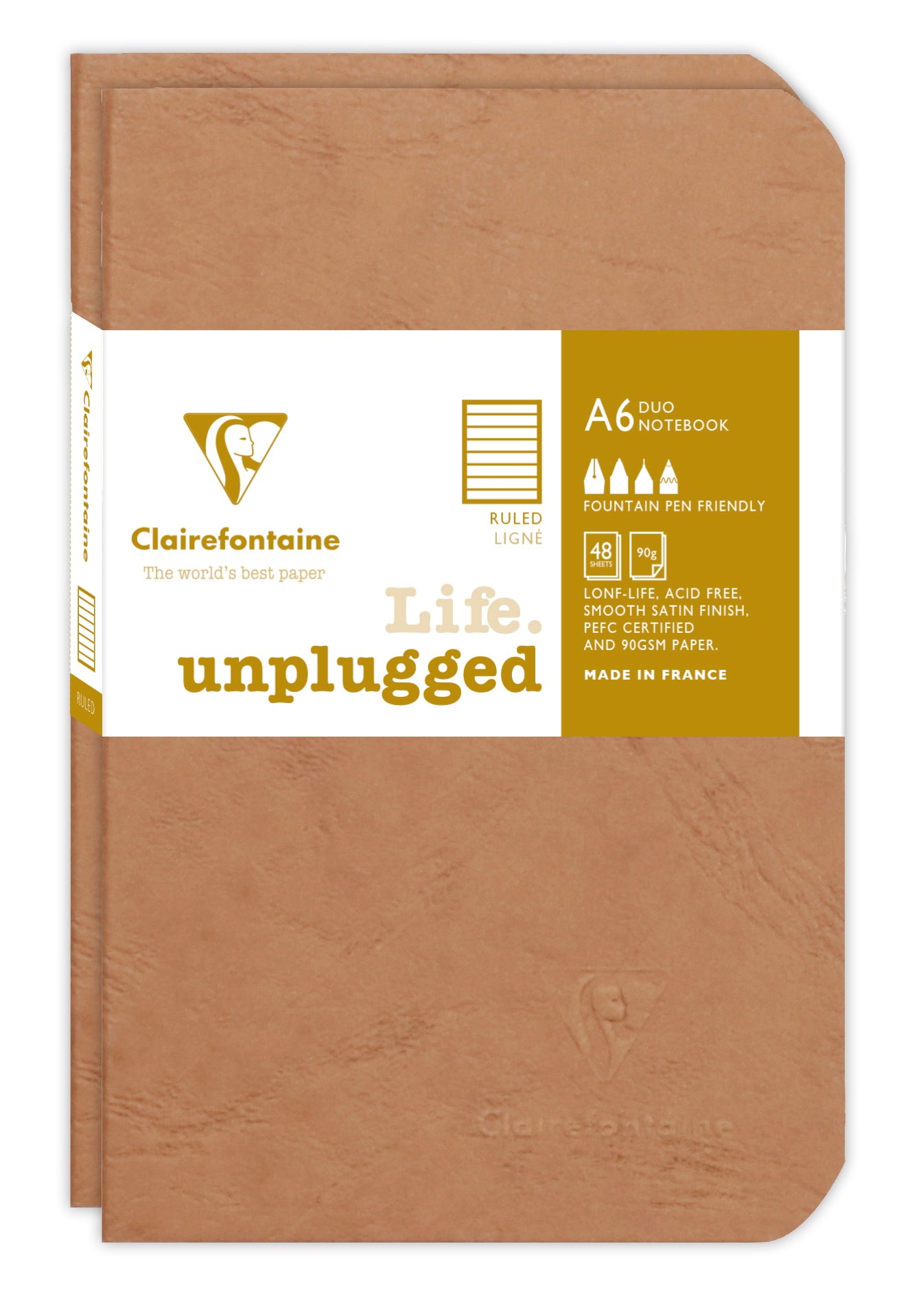 Clairefontaine Age Bag Notizheft – 96 × 140 mm – 7 mm liniert – 48 Blatt – 90 g/m², Braun, 2er-Pack