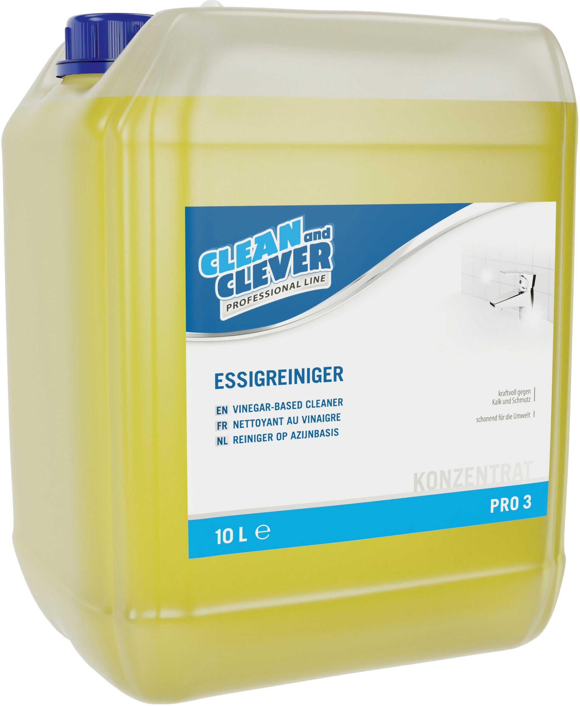 Clean and clever PRO 3 Bad-/Kalkreiniger für Keramik, Glas, Fliesen, Kunststoff, Edelstahl – Konzentrat