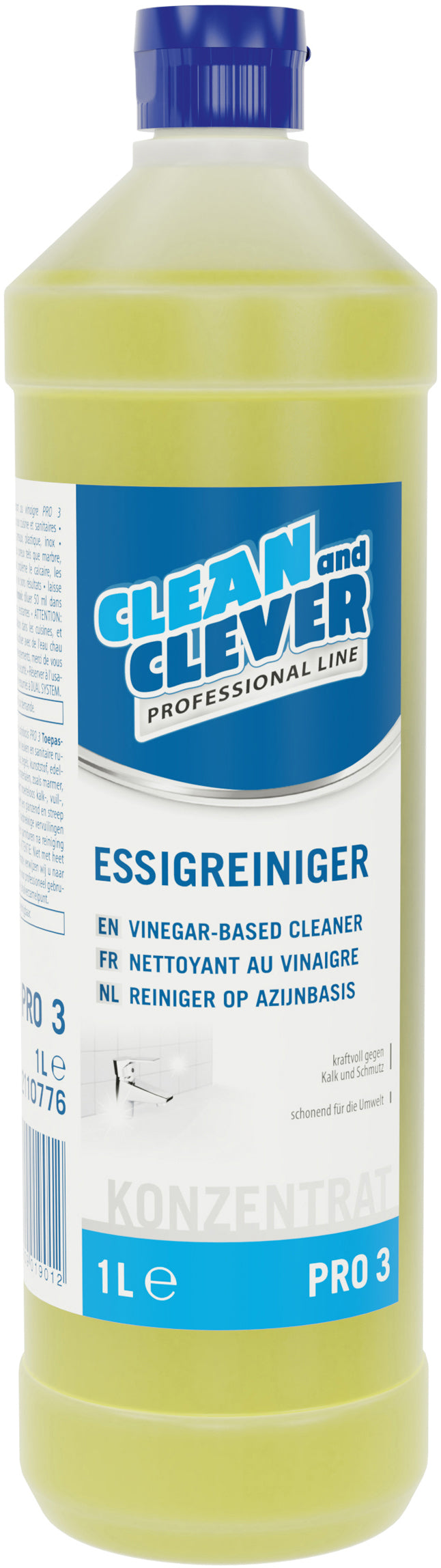 Clean and clever PRO3 Bad-/Kalkreiniger für Keramik, Glas, Fliesen, Kunststoff, Edelstahl – Konzentrat