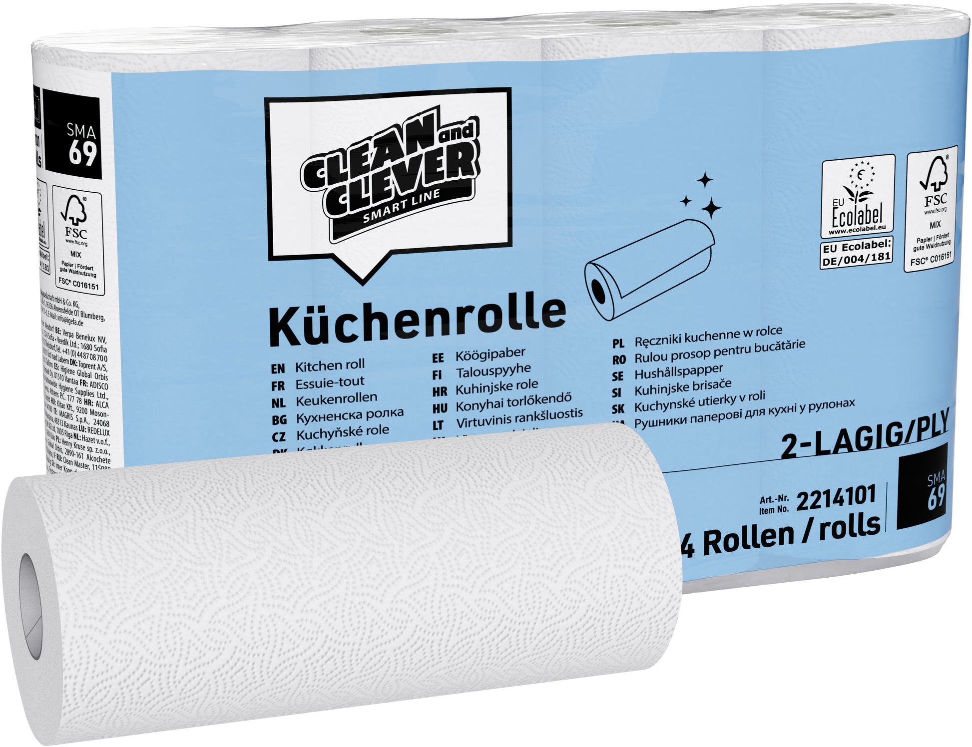 Clean and clever Haushaltspapier SMA69 – 2-lagig – 23 × 22 cm – weiss
