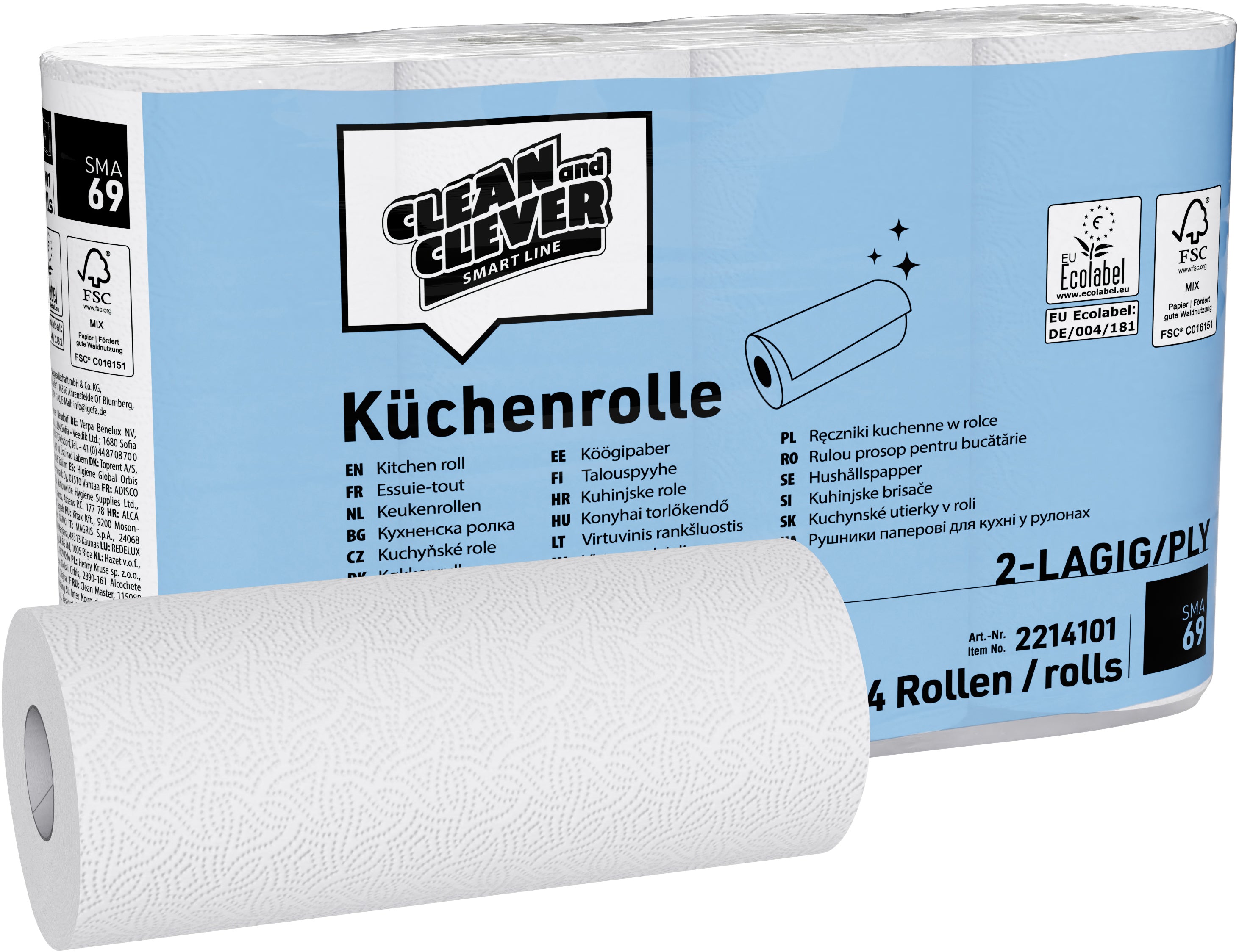 Clean and clever Haushaltspapier SMA69 – 2-lagig – 23 × 22 cm – weiss