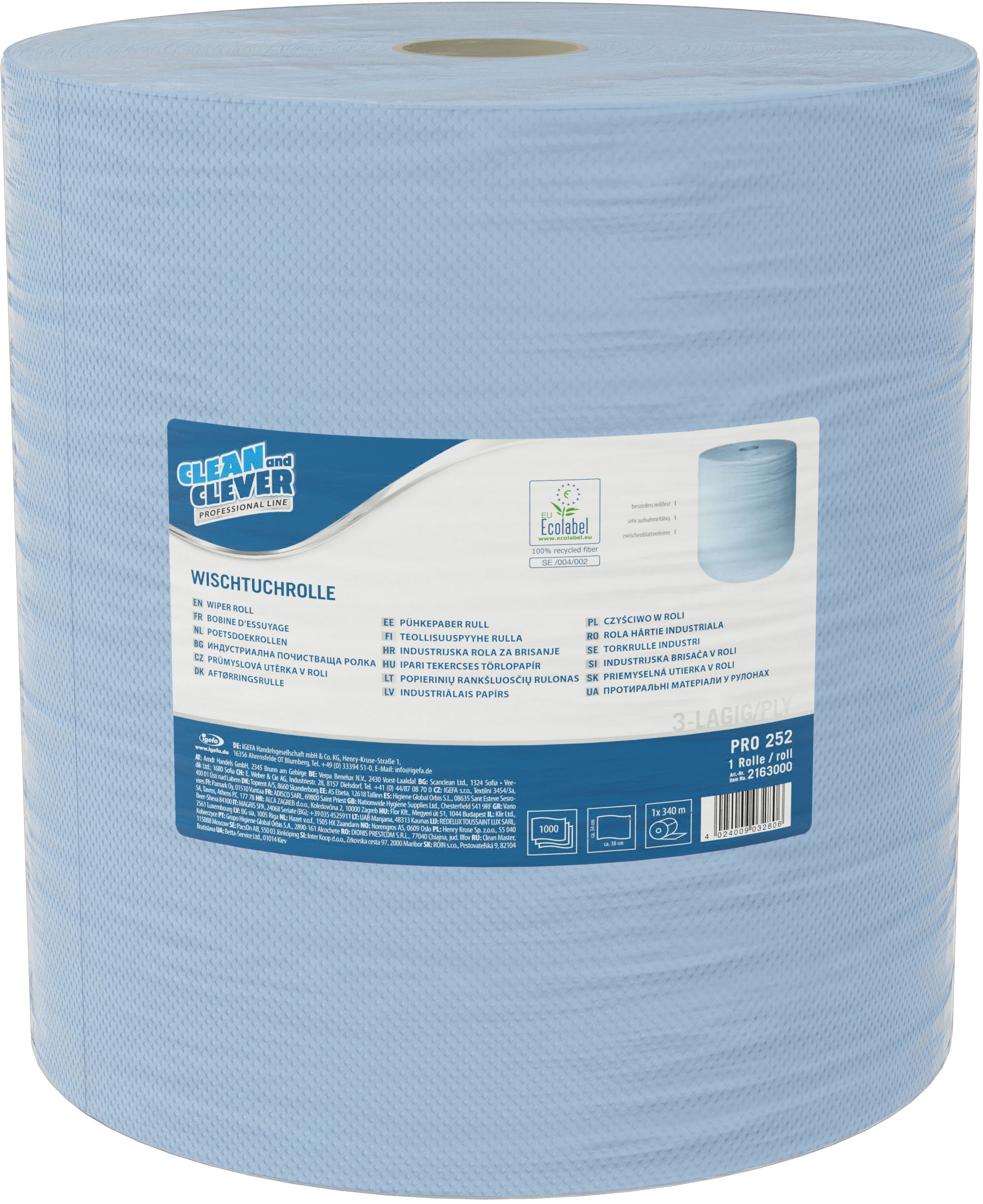 Clean and clever Putzrolle Maxi P1673 – 3-lagig – 37 × 38 cm – blau