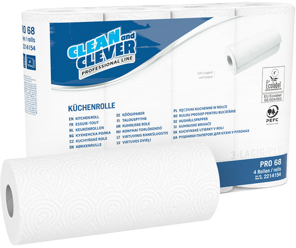 Clean and clever Haushaltspapier P1710 PRO68 – 3-lagig – 26 × 23 cm – hochweiss