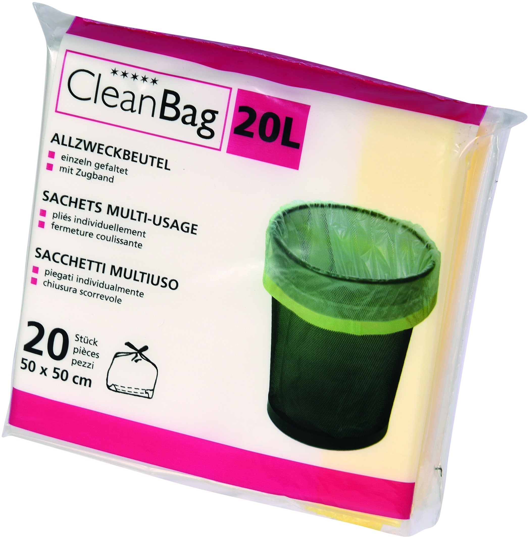 Cleanbag Mehrzweckbeutel 2570 – 20 l, mit Zugband, 148 × 35 × 155 mm
