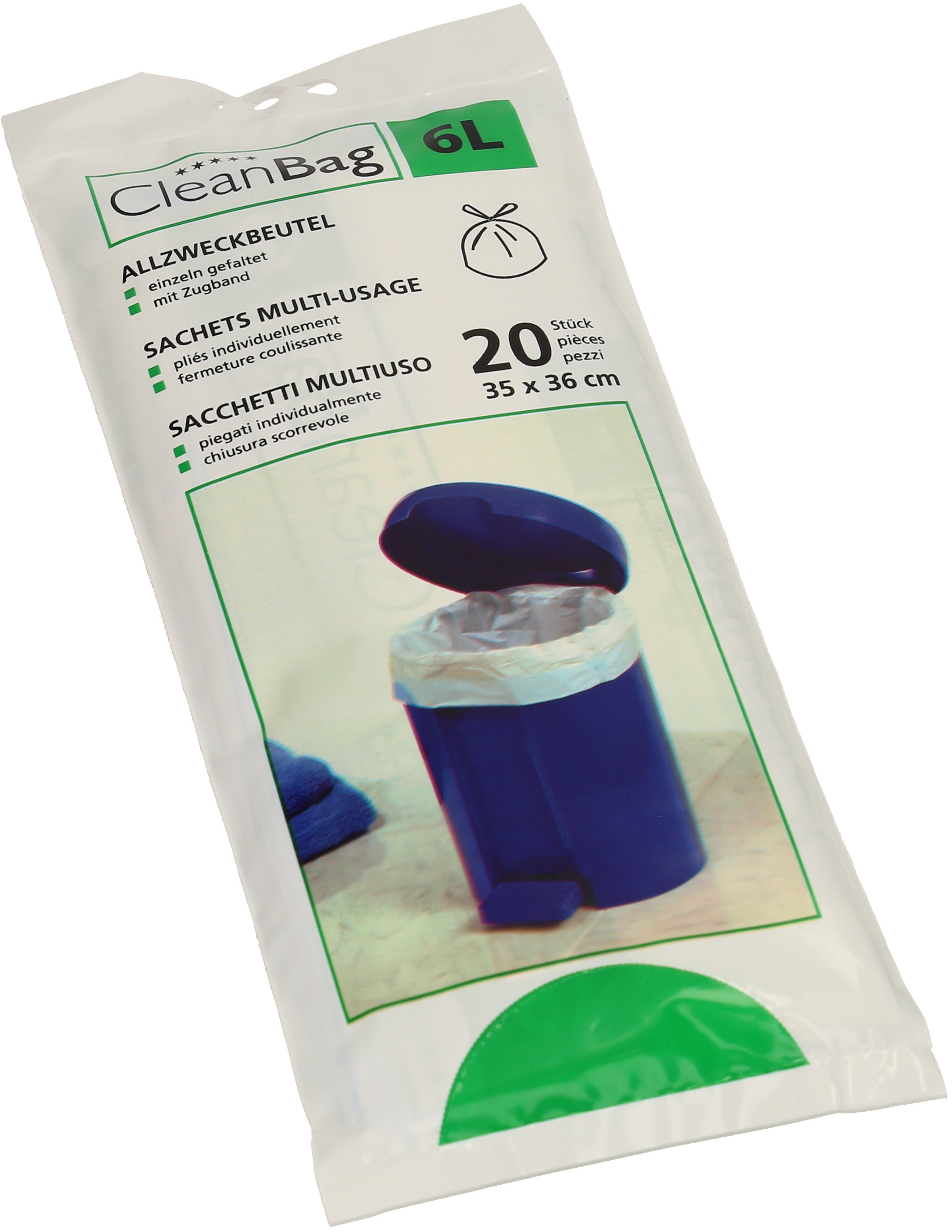 Cleanbag Mehrzweckbeutel 2696 – 6 l, mit Zugband, 104 × 265 × 15 mm, 20 Stk