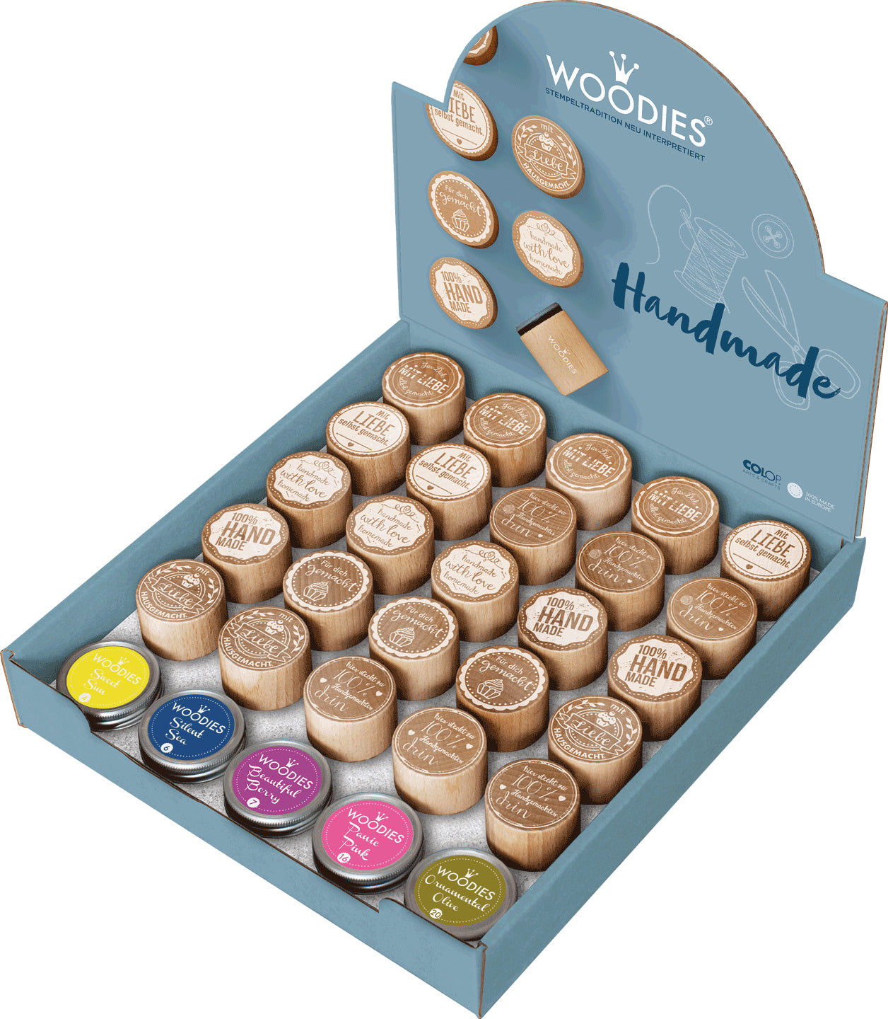 Colop Stempel-Set – Handmade – 25 Stempel, 5 Stempelkissen – Holz