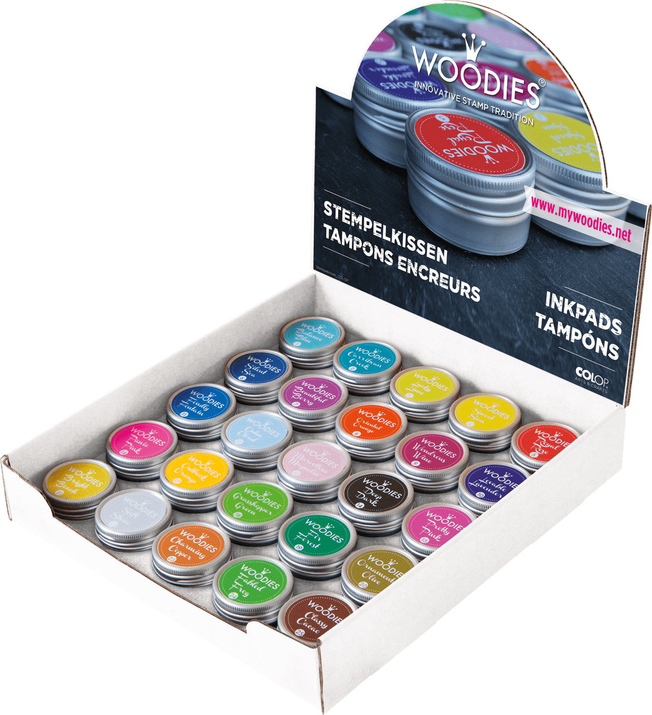Colop Stempelkissen – Woodies – 230 × 240 × 55 mm – farbig sortiert – 25 Stück