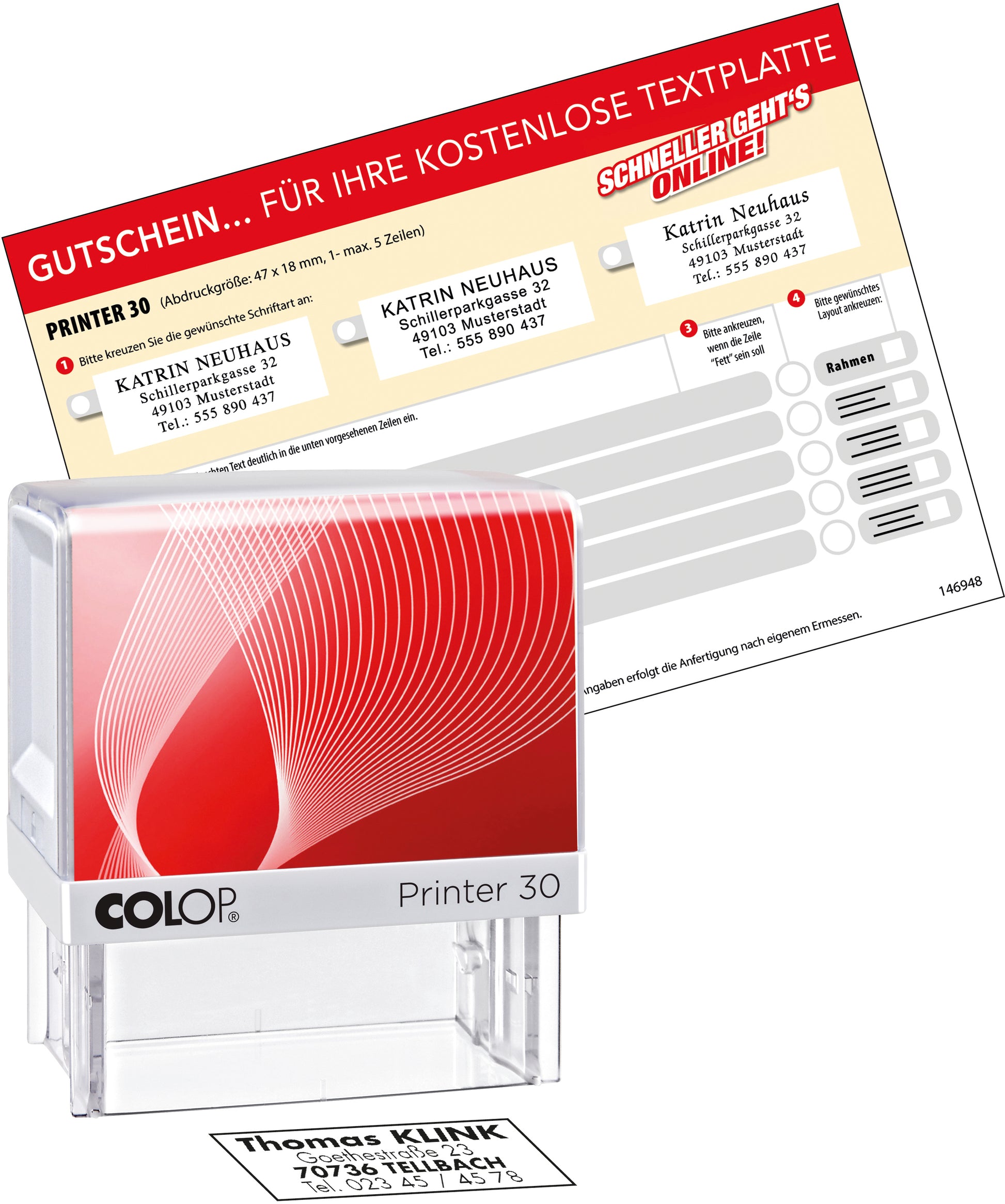 Colop Printer 30 G7 – Selbstfärbender Textstempel zum Selbersetzen, 5 Zeilen – Abdruck 18 × 47 mm – schwarz