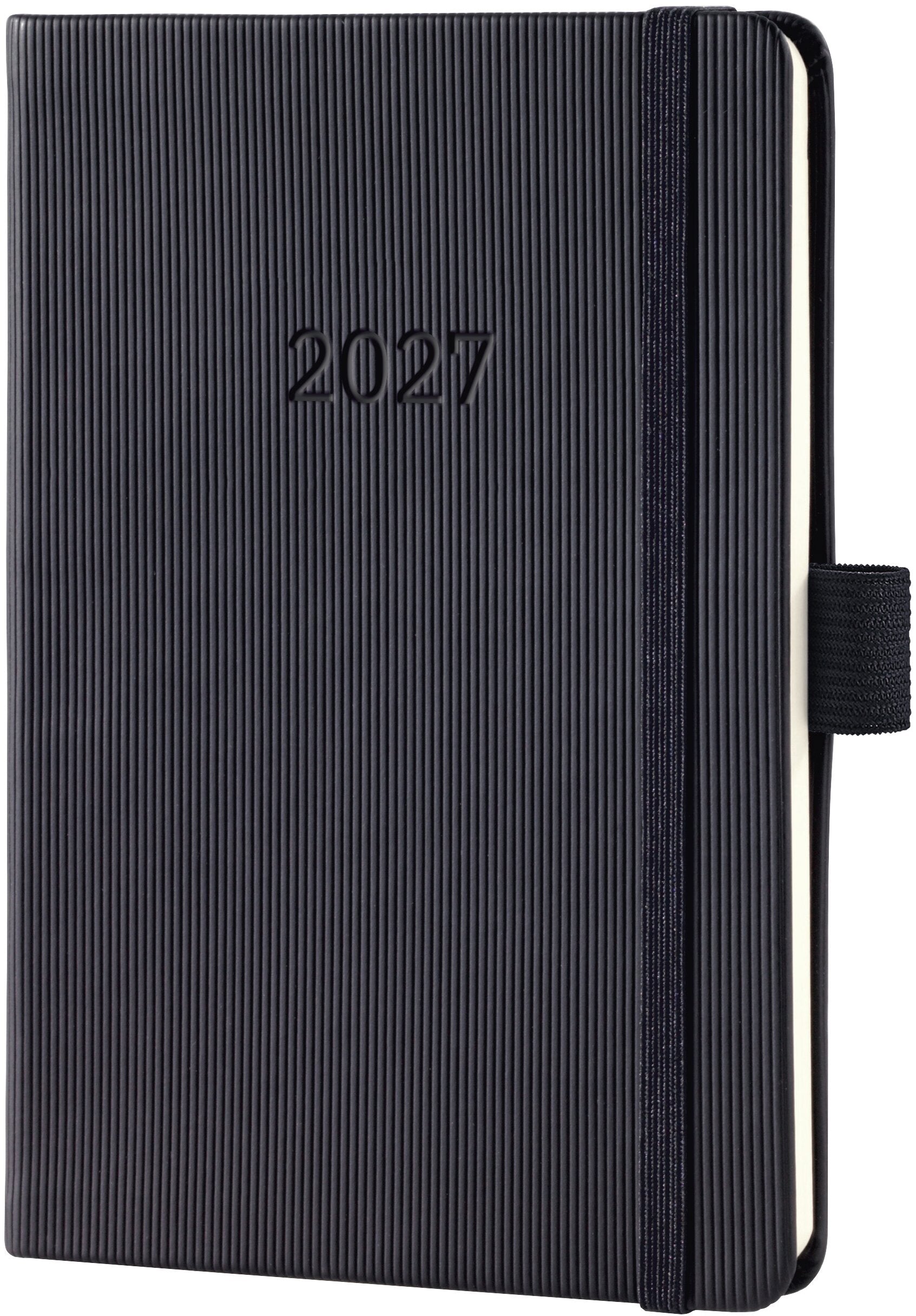 Conceptum C2713 – Wochenagenda 2027, 1 Woche/2 Seiten, 11,1 × 15,3 cm, Hardcover, Gummiband, Schwarz