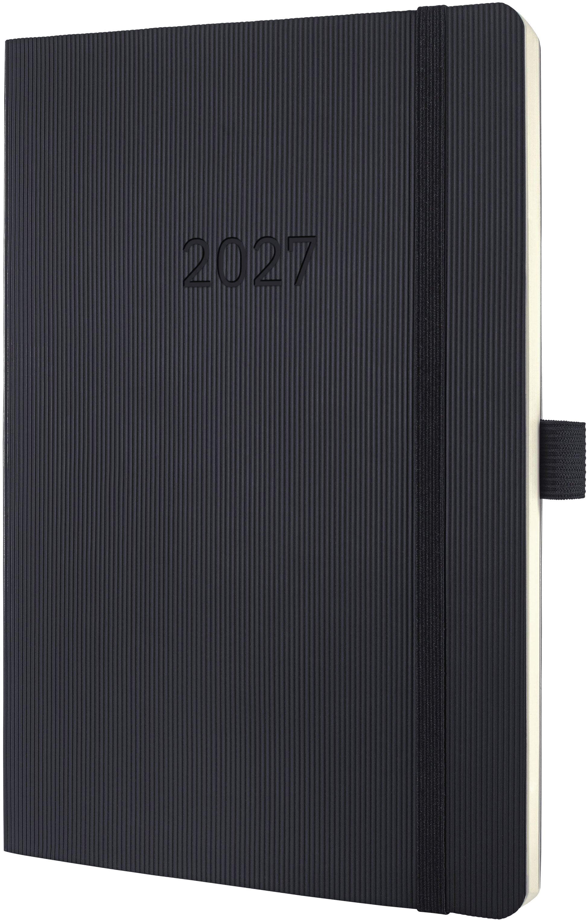 Conceptum C2722 – Wochenkalender 2027, 1 Woche/2 Seiten, 15 × 21,4 cm, Softcover, Gummiband, Schwarz
