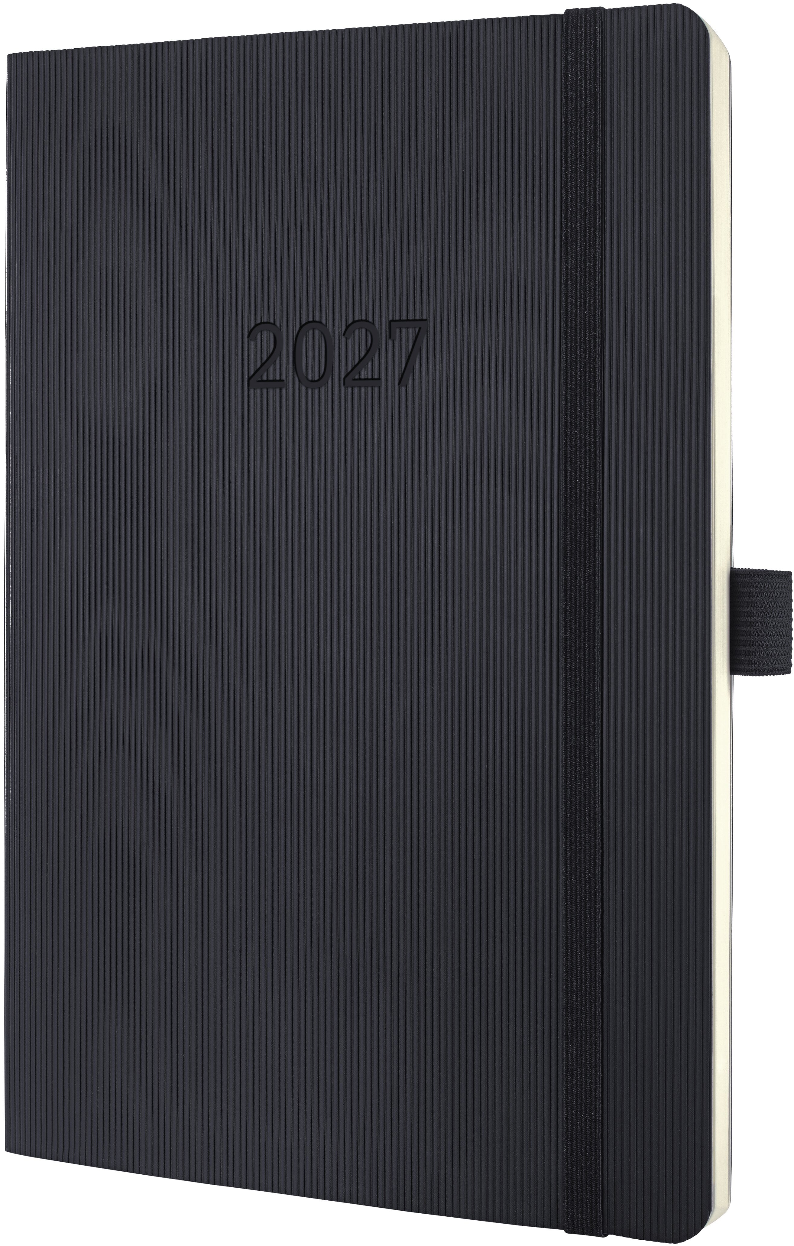 Conceptum C2722 – Wochenkalender 2027, 1 Woche/2 Seiten, 15 × 21,4 cm, Softcover, Gummiband, Schwarz