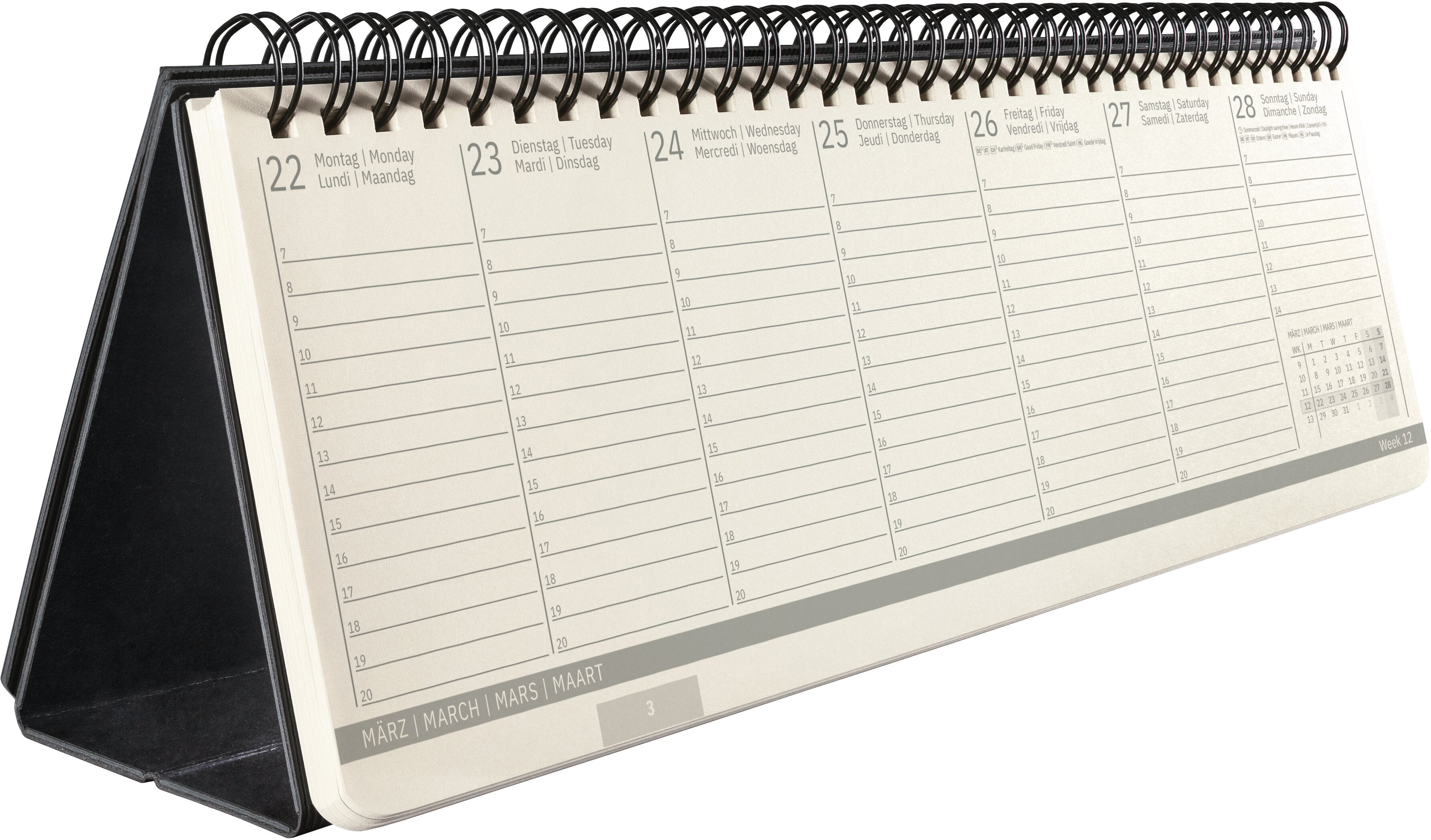 Conceptum C2780 – Tischkalender 2027, 1 Woche/2 Seiten, 14,0 × 30,1 cm, Hardcover, schwarz