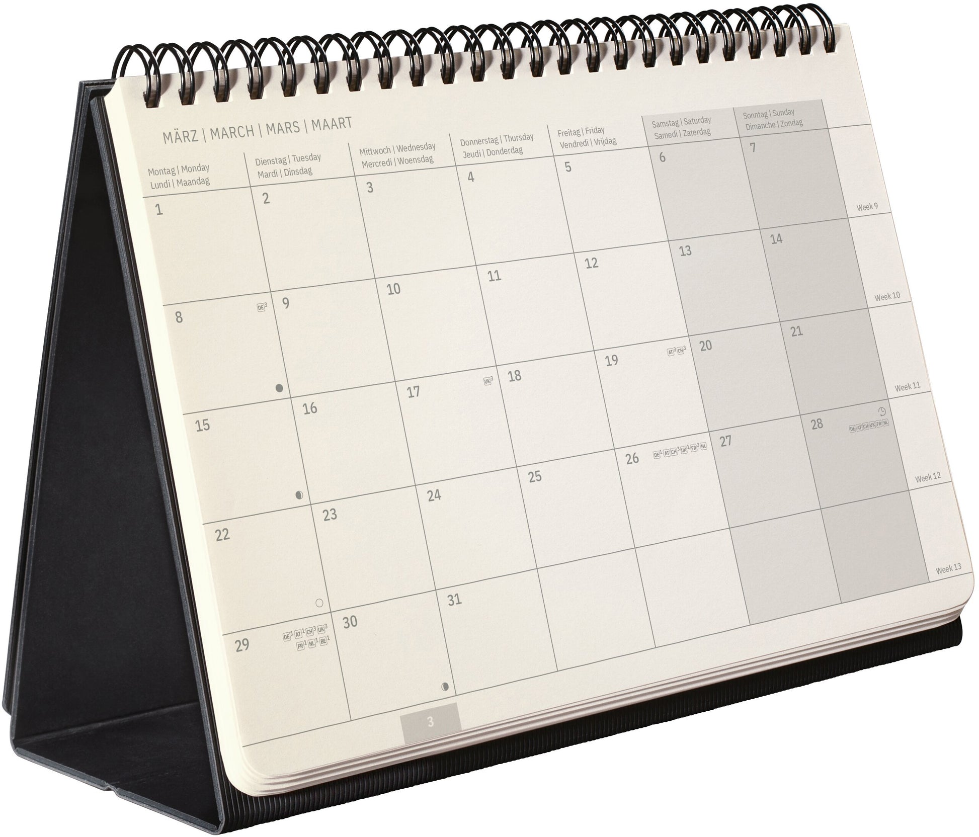 Conceptum C2781 – Tischkalender 2027, 1 Monat/1 Seite, 21,5 × 22,0 cm, Hardcover, Schwarz