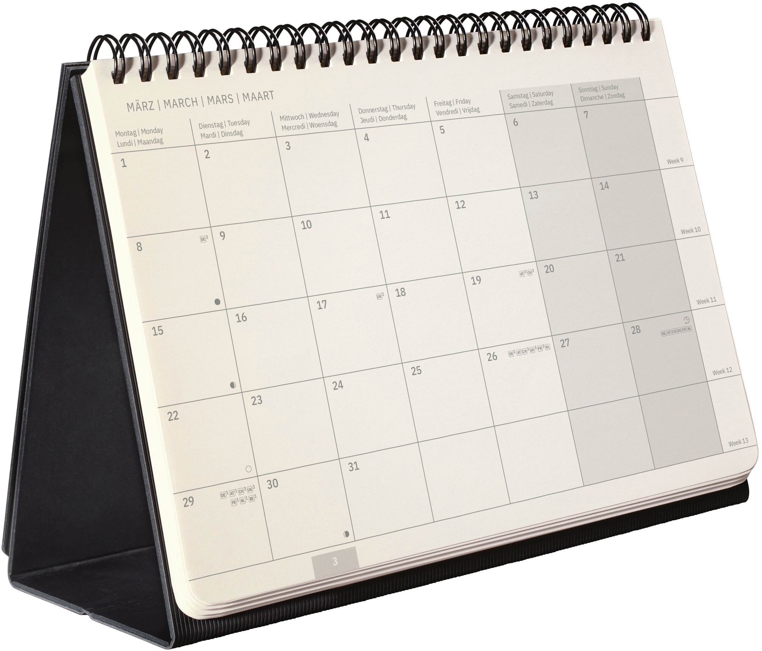Conceptum C2781 – Tischkalender 2027, 1 Monat/1 Seite, 21,5 × 22,0 cm, Hardcover, Schwarz