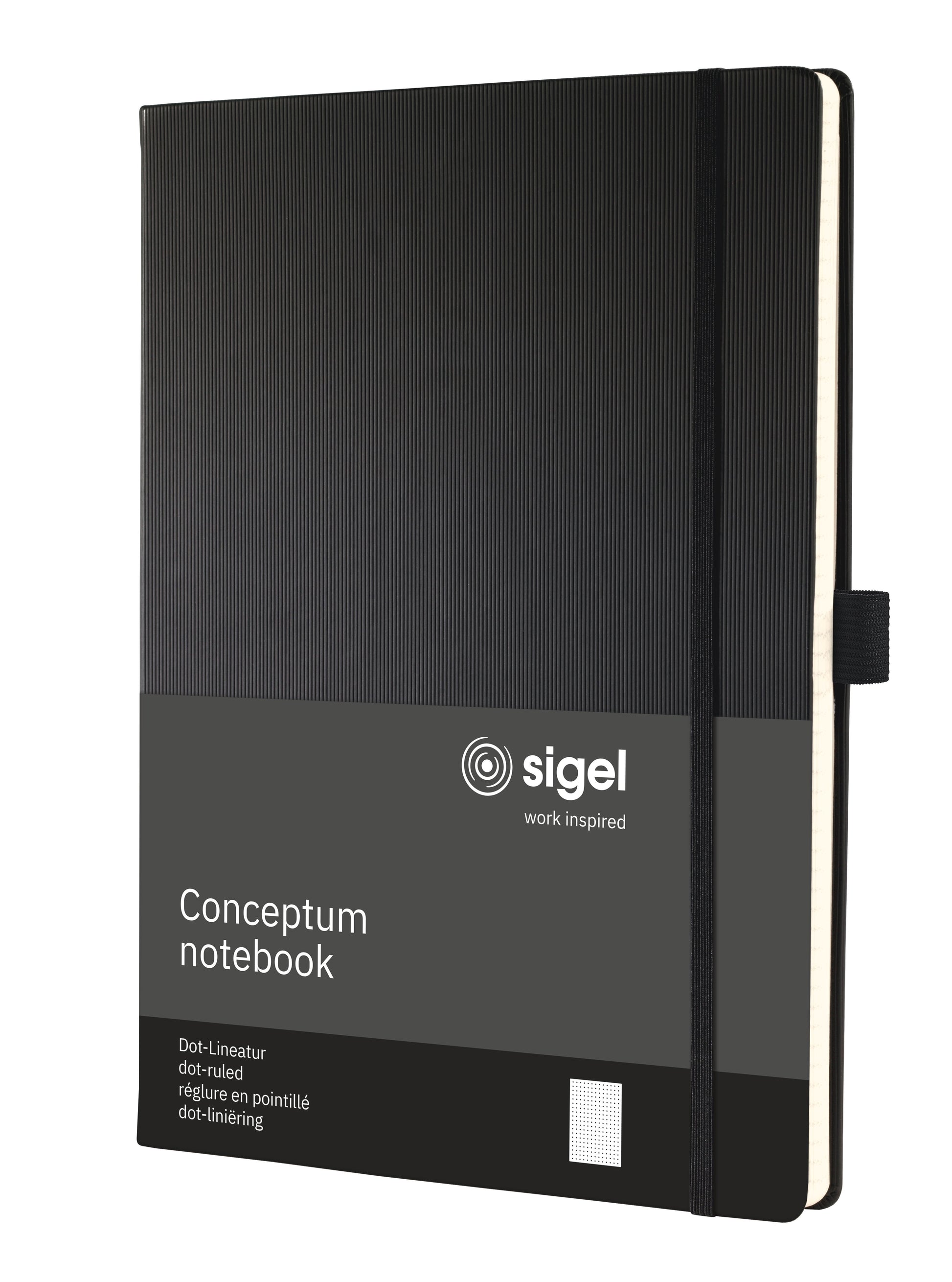 Conceptum Notizbuch – A4 – 194 Seiten – Hardcover, perforiert, nummerierte Seiten, Einstecktasche, schwarz