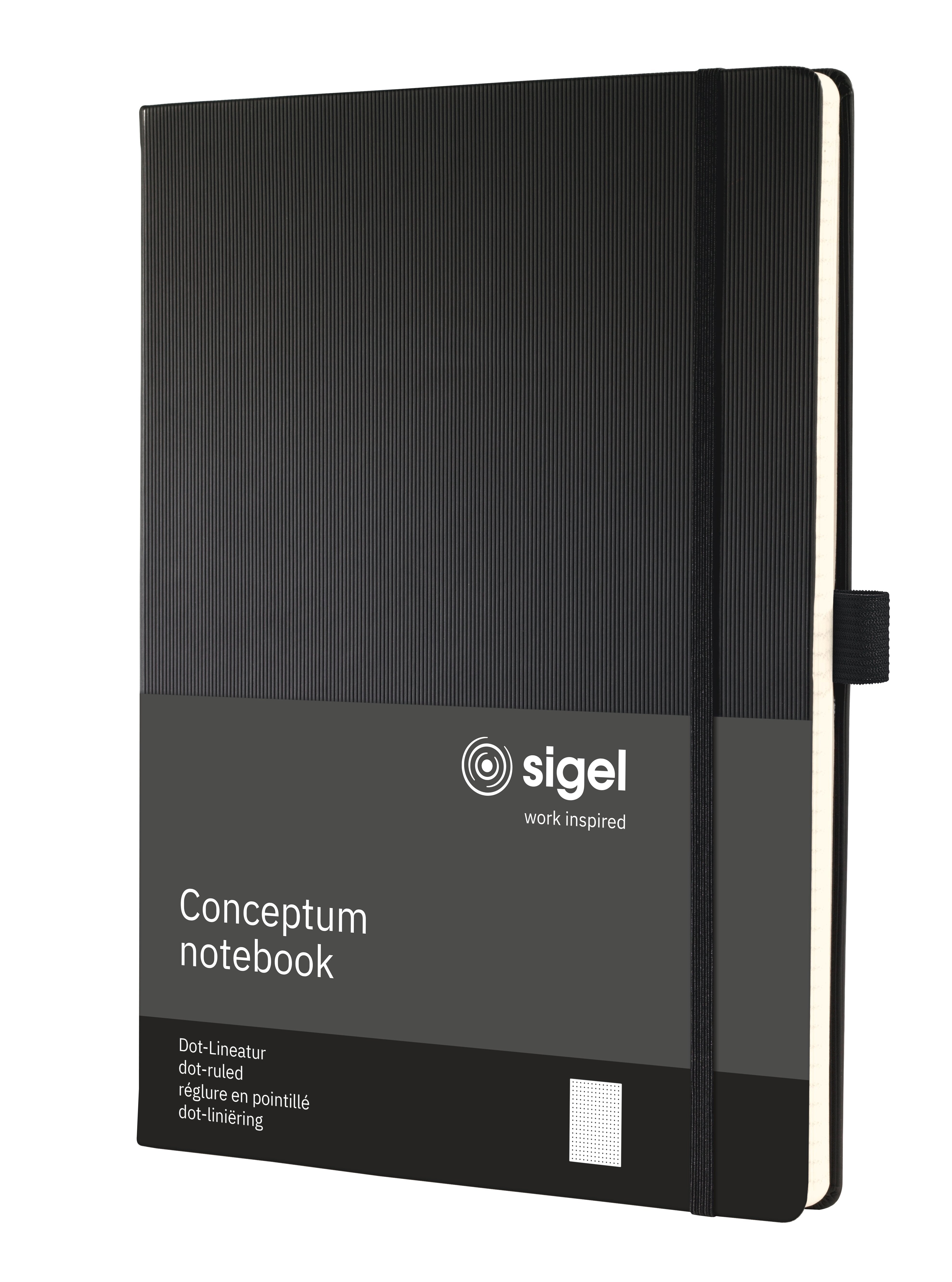 Conceptum Notizbuch – A4 – 194 Seiten – Hardcover, perforiert, nummerierte Seiten, Einstecktasche, schwarz