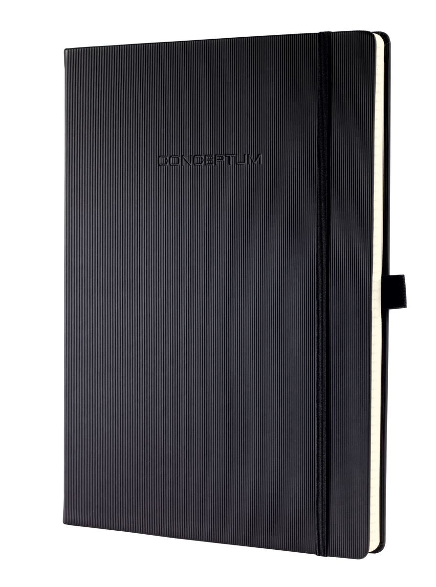 Conceptum Notizbuch – A4 – liniert – 194 Blatt – 80 g/m² – Hardcover, Gummiband, Stiftschlaufe, schwarz, PEFC