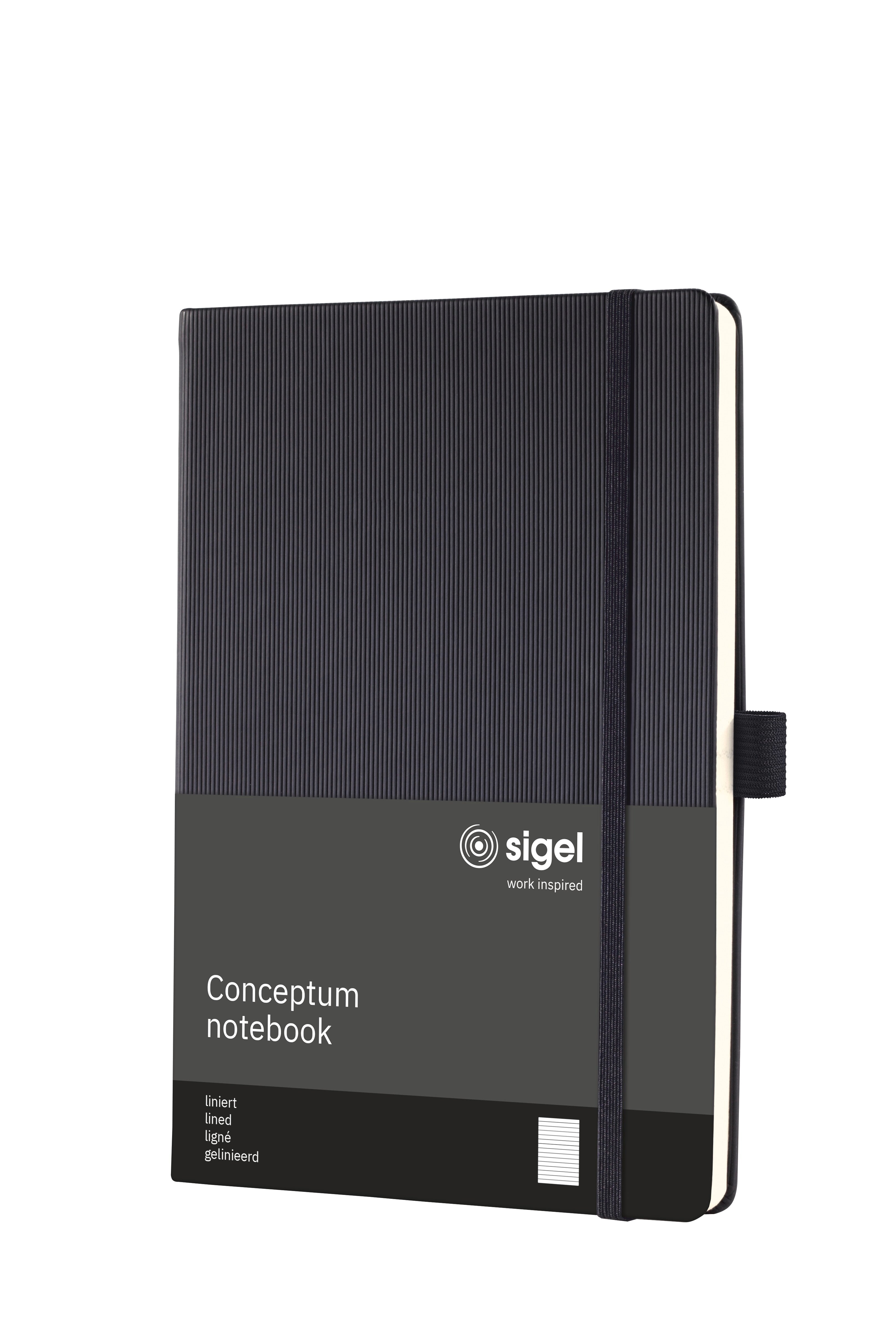 Conceptum Notizbuch – A5 (150 × 215 mm) – liniert – Hardcover, Stiftschlaufe, Gummiband, schwarz, PEFC