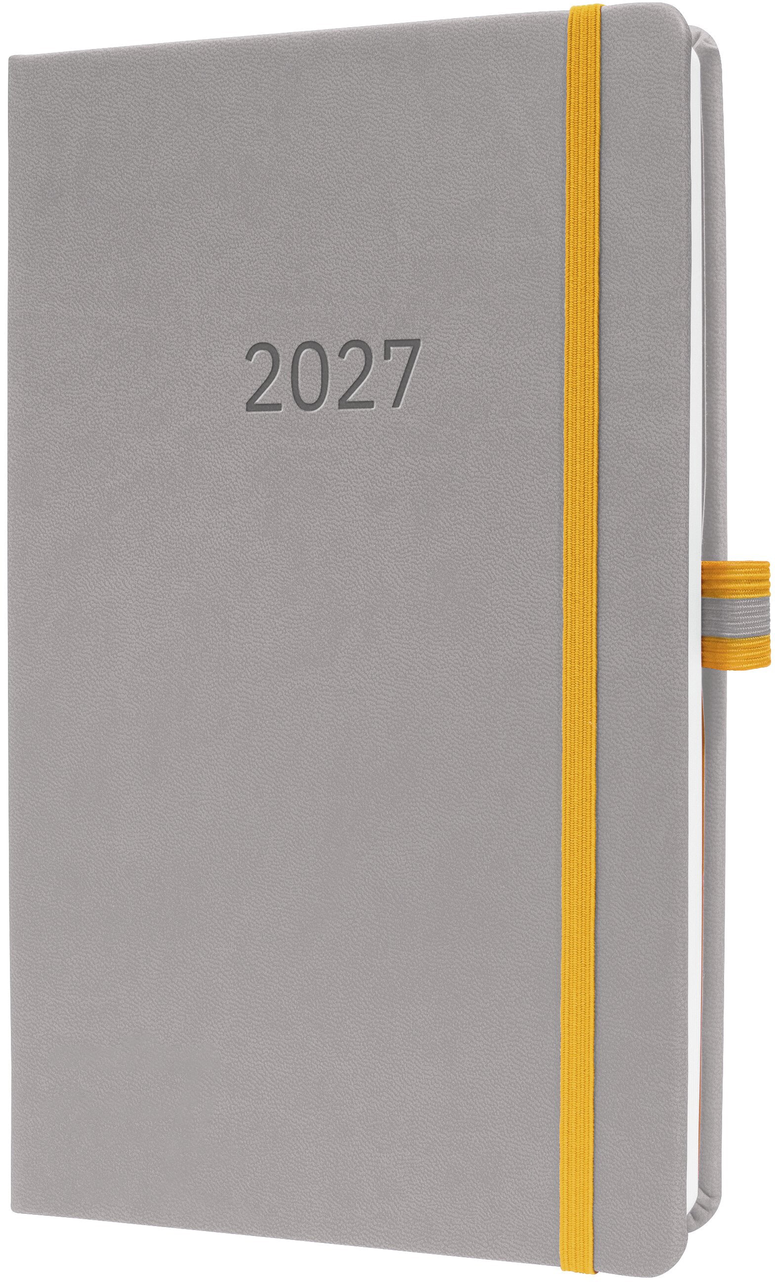 Conceptum Linescape – Wochenagenda 2027, 1 Woche/2 Seiten, 14,8 × 21,3 cm, Hardcover, Hellgrau