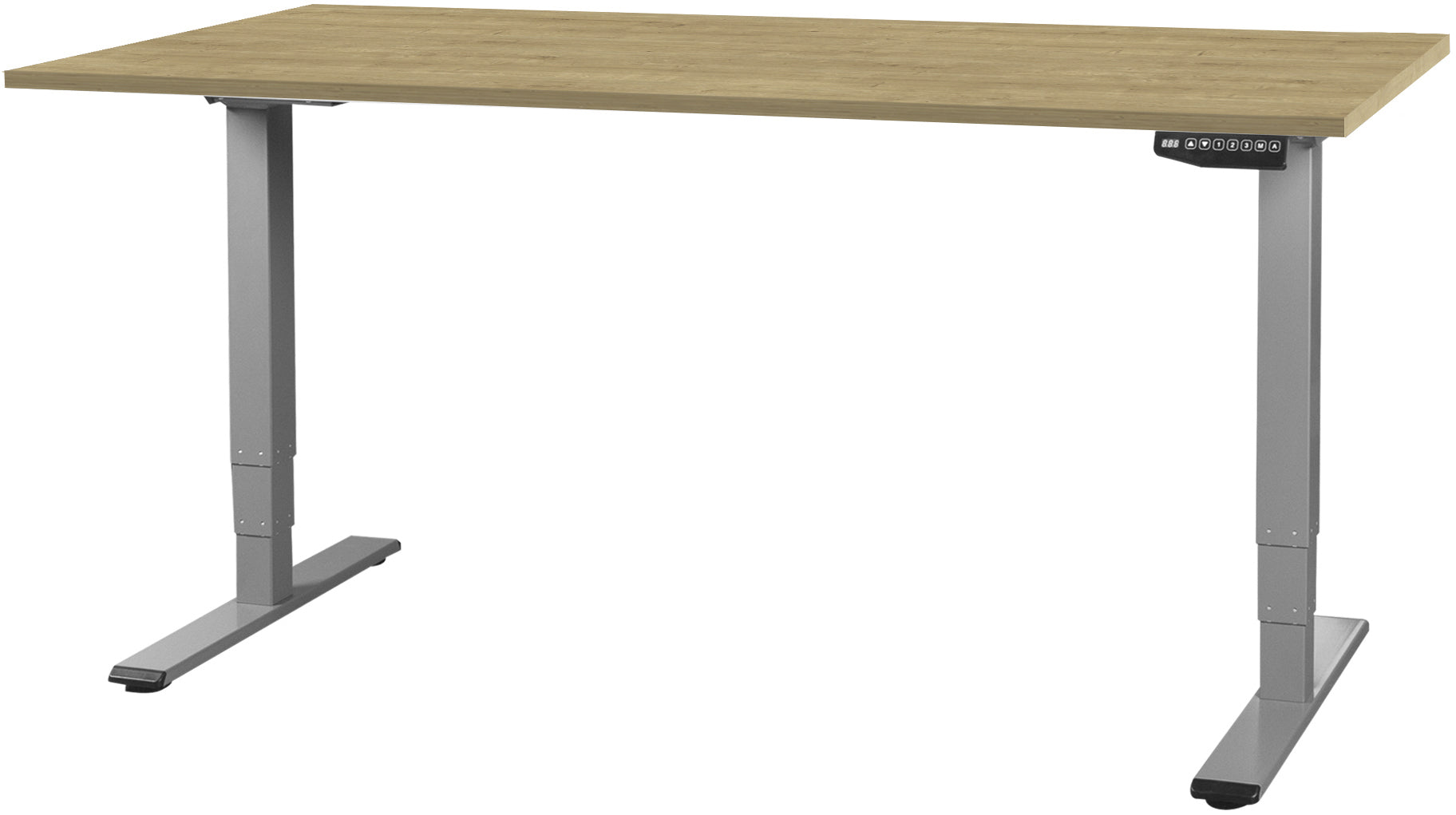 Contini ET225E – Sitz-/Steh-Tisch, elektrisch, 180 × 80 cm, Höhe 64,5–130 cm, 100 kg, Eiche/Grau