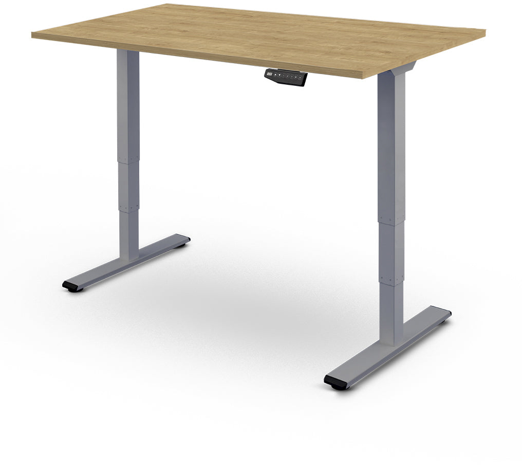 Contini ET225E – Sitz-/Steh-Tisch, elektrisch, 140 × 80 cm, Höhe 64,5–130 cm, 100 kg, Eiche/Grau