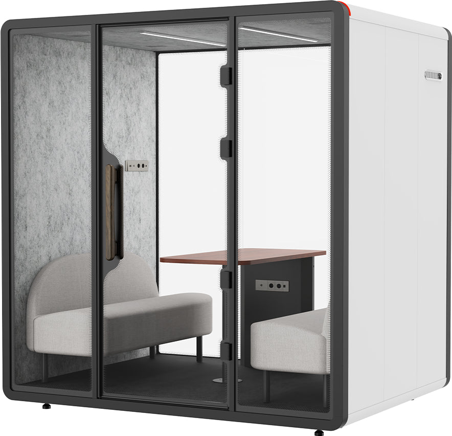 Contini Meeting Box – für 2–4 Personen, mit Sofa und Tisch, Aussenmasse 2300 × 2200 × 1650 mm