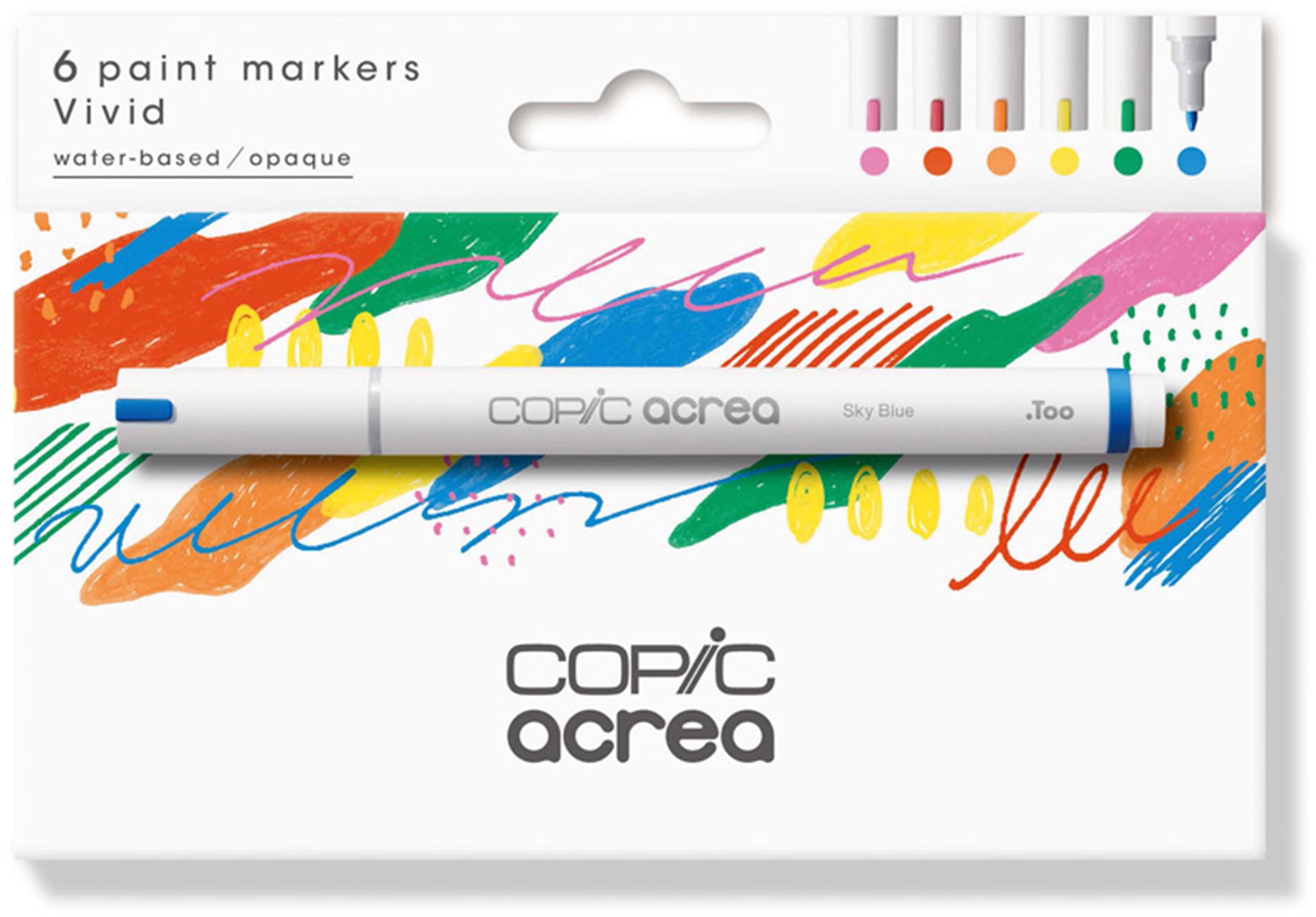 Copic acrea Vivid Permanentmarker – Rundspitze 0,8 mm – 6er-Set – für Glas, Metall und Kunststoff