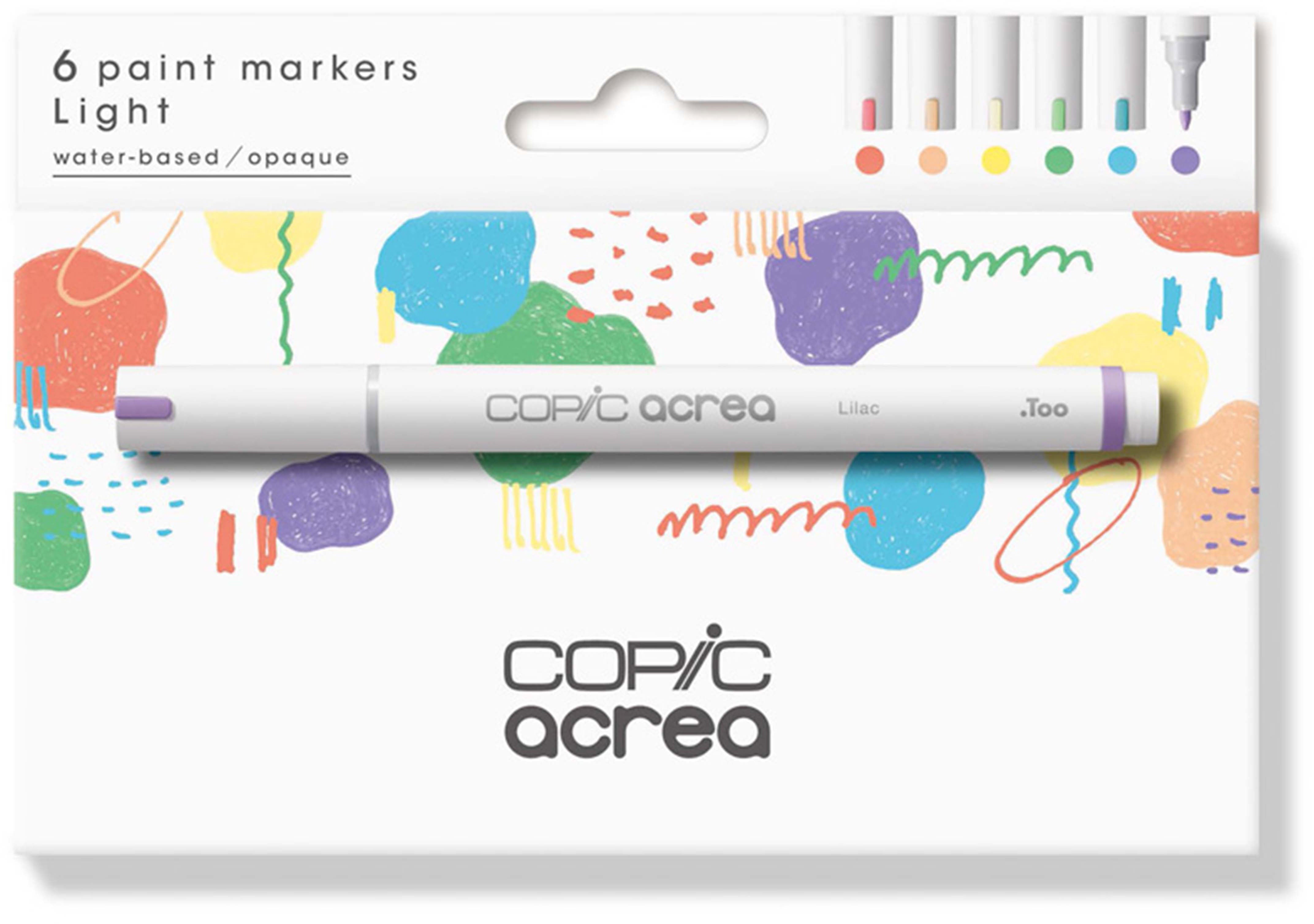 Copic acrea Permanentmarker – Rundspitze 0,8 mm – 6er-Set (Light) – für Papier, Glas und Eisen