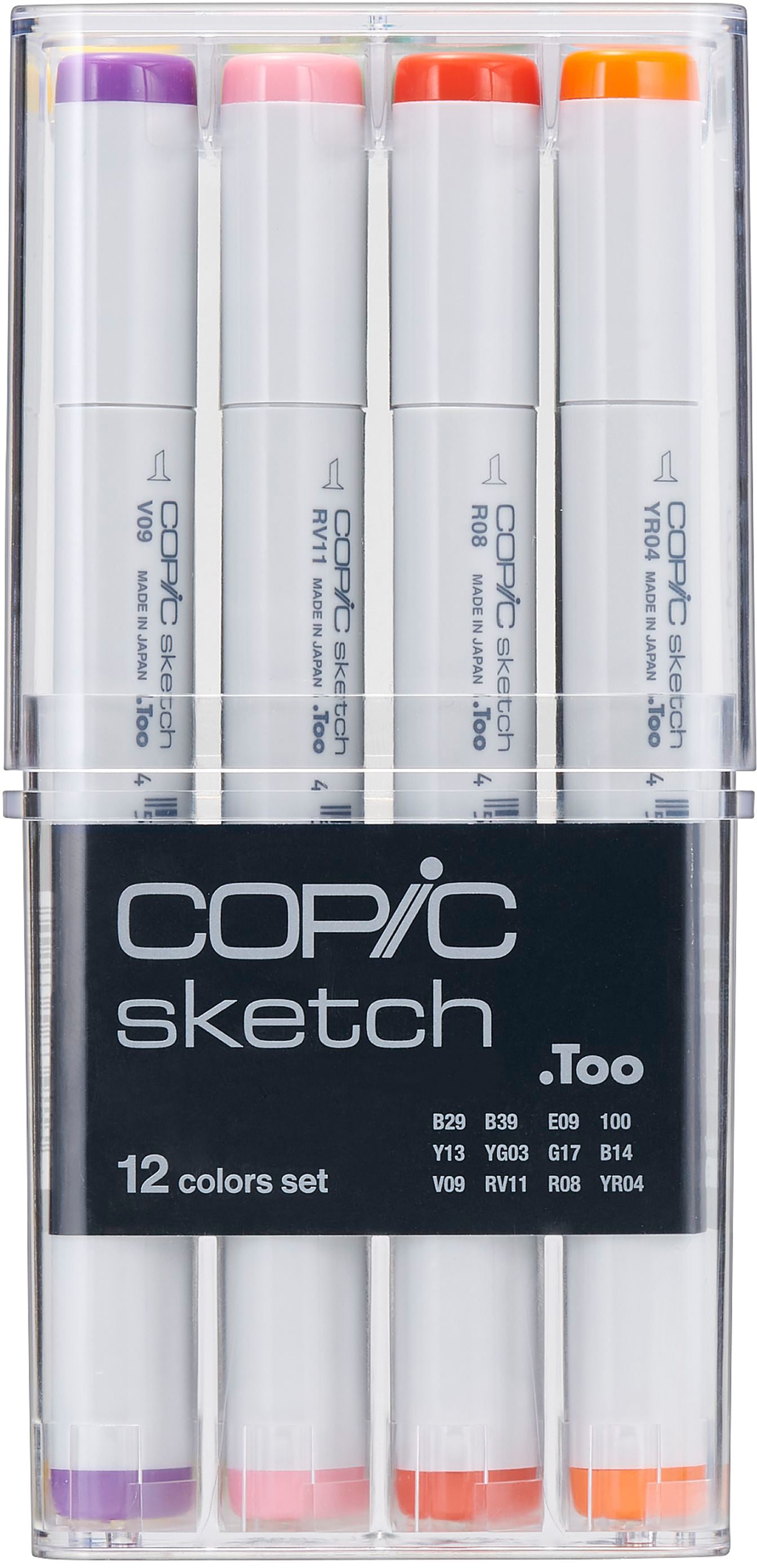 Copic Sketch Pinselstift, Doppelspitze – Kombi (Pinsel + Mittel), Alkoholbasiert, 12 Farben