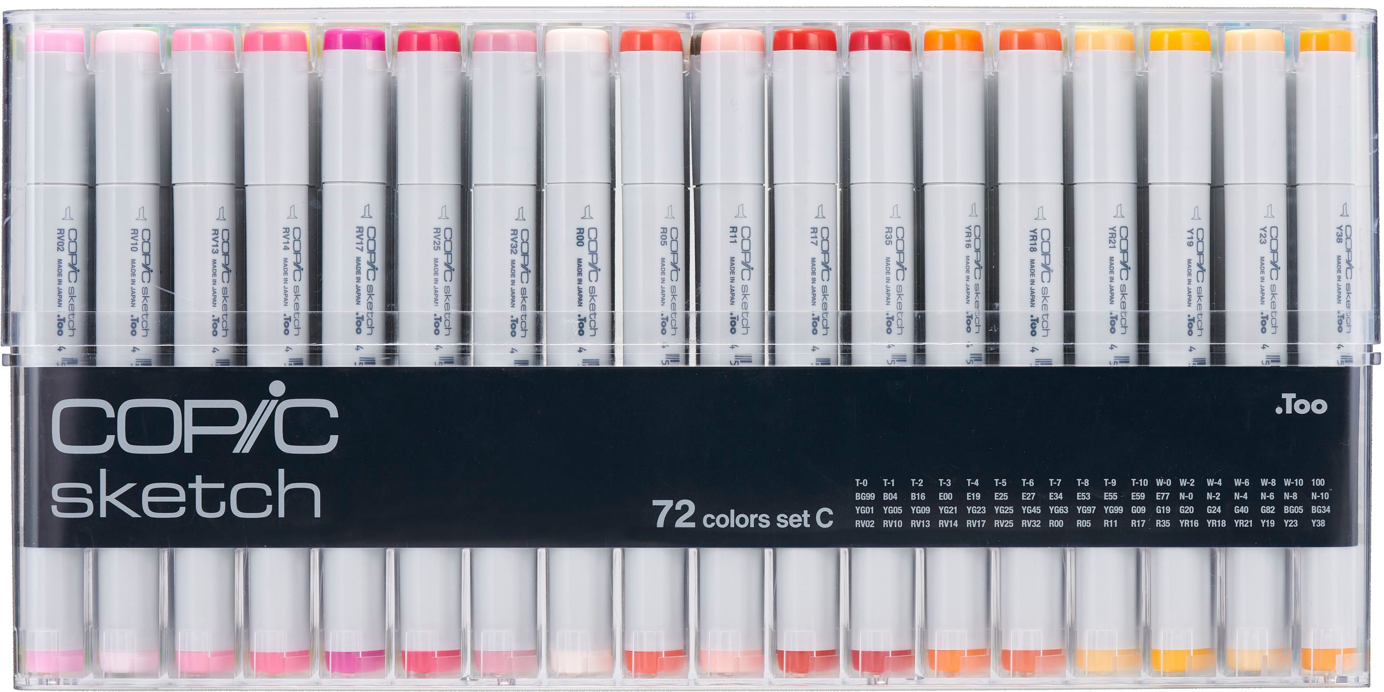 Copic Sketch Pinselstifte, Doppelspitze – Pinsel + mittelbreite Spitze, alkoholbasiert, 72 Farben