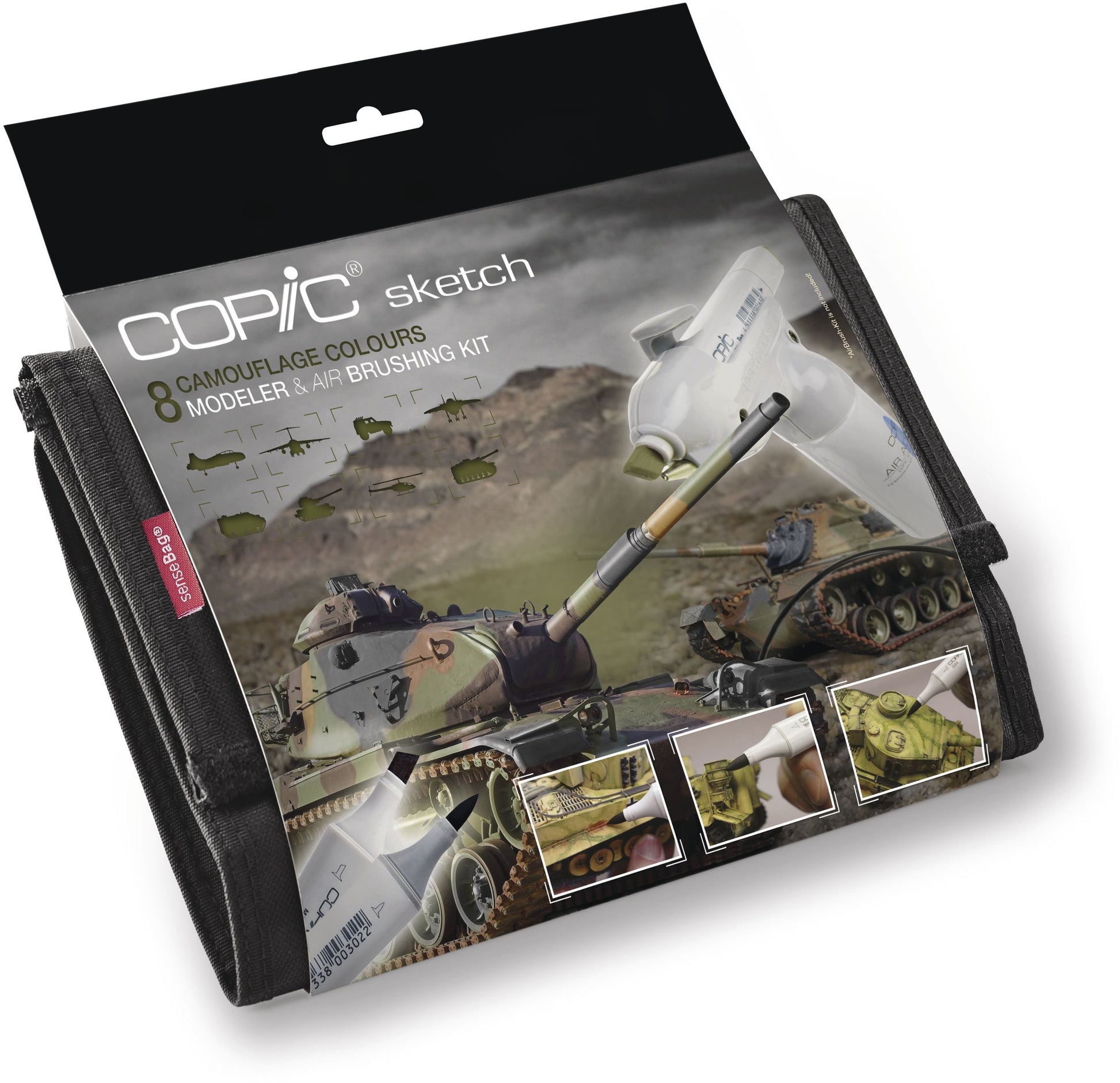 Copic Sketch Pinselstifte, Doppelspitze, Camouflage – Kombi (Pinsel/Keil), alkoholbasiert, 9er Set