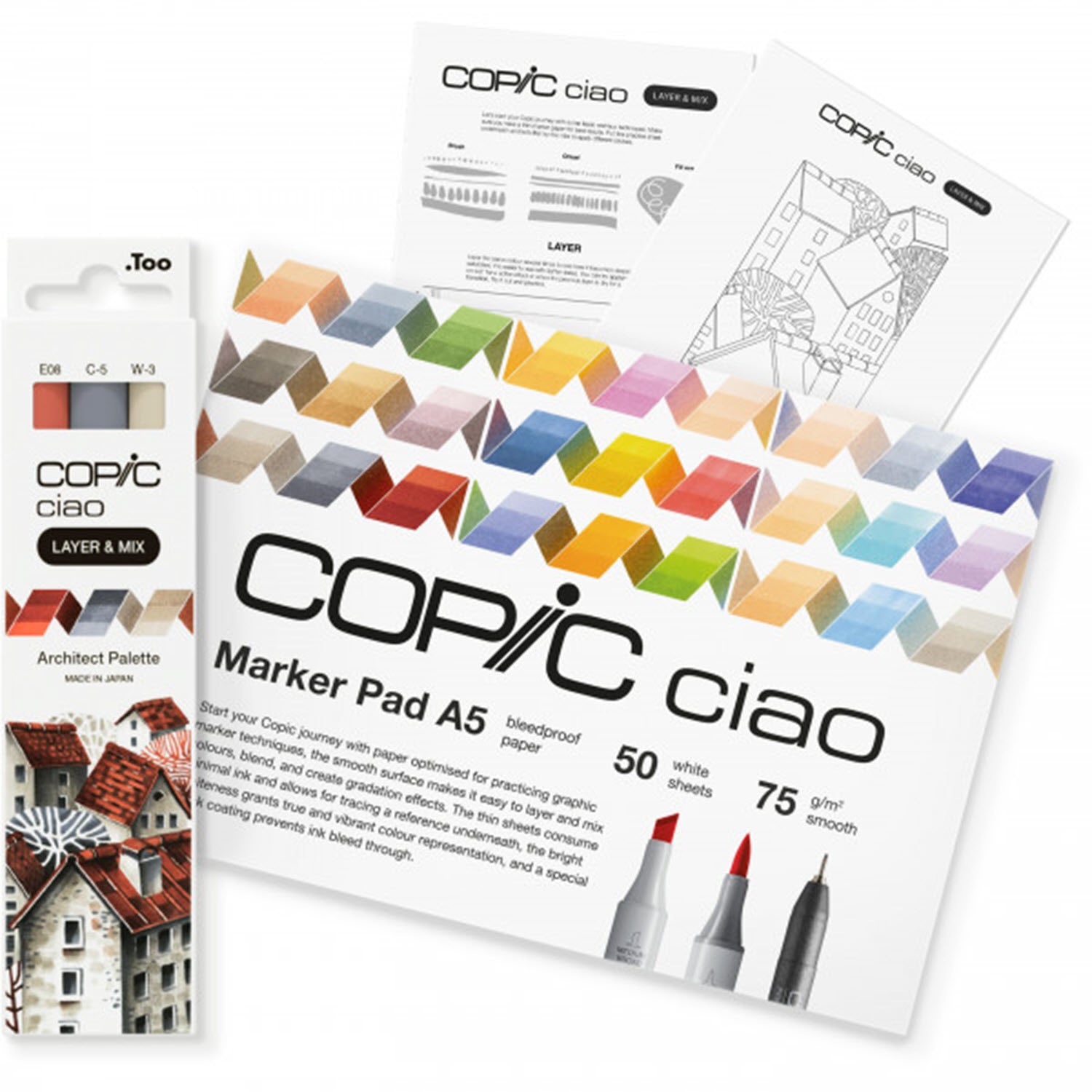 Copic Ciao Layer & Mix Permanentmarker – Starter-Set „Architect“, 3er-Set (W-3/C-5/E-08)