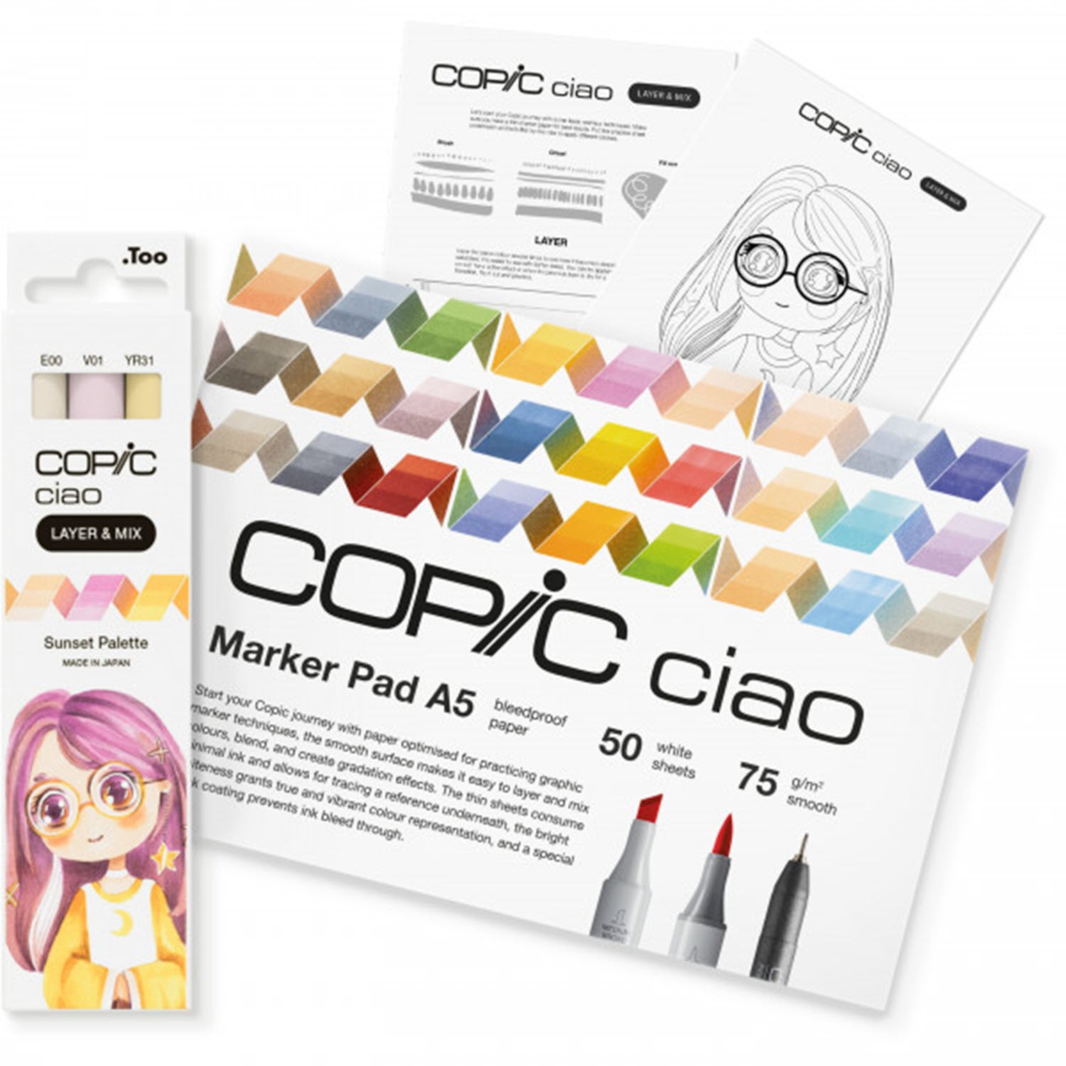 Copic Ciao Layer & Mix Pinselstifte, Sunset – Pinselspitze, 3 Farben