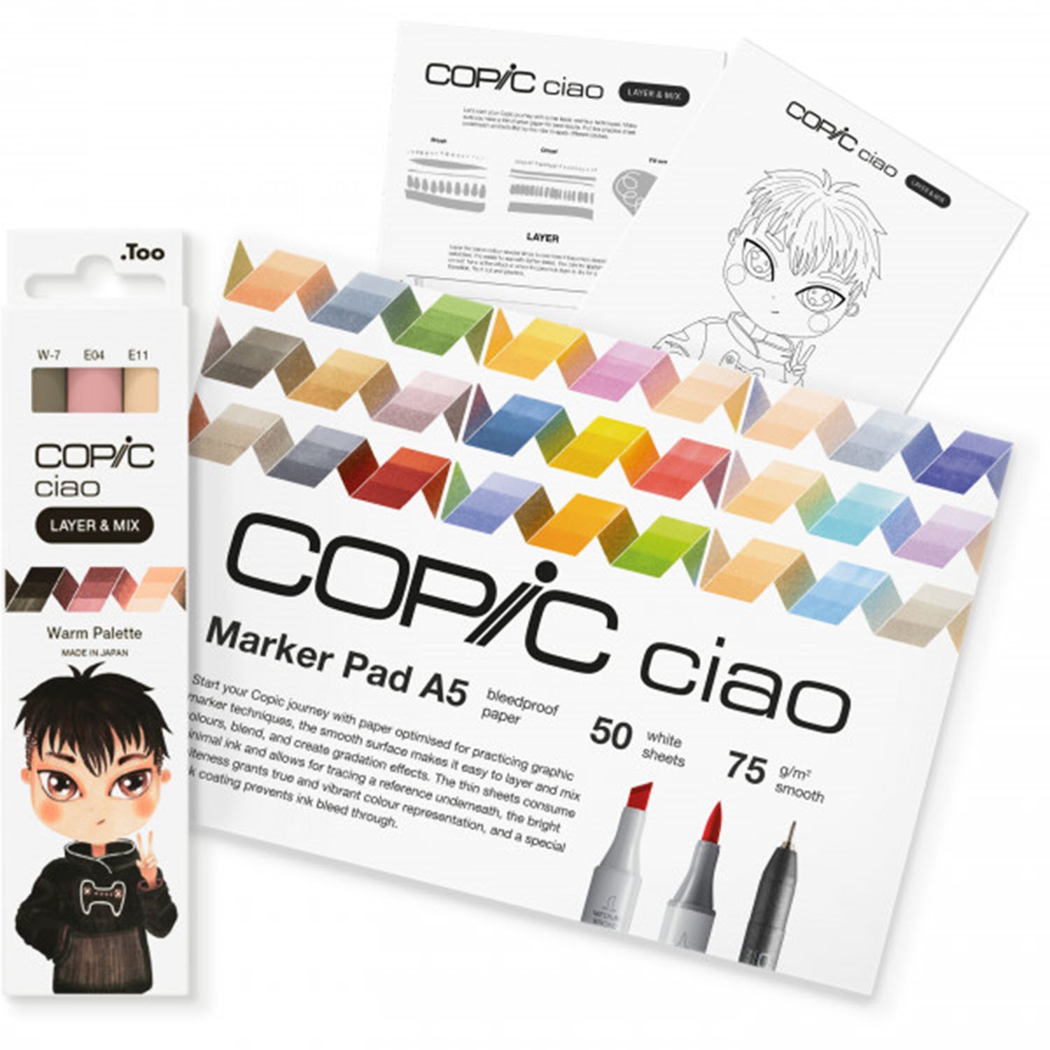 Copic Ciao Layer & Mix Brush Pen, Doppelspitze – Kombi (Keil + Pinsel), 3 Farben