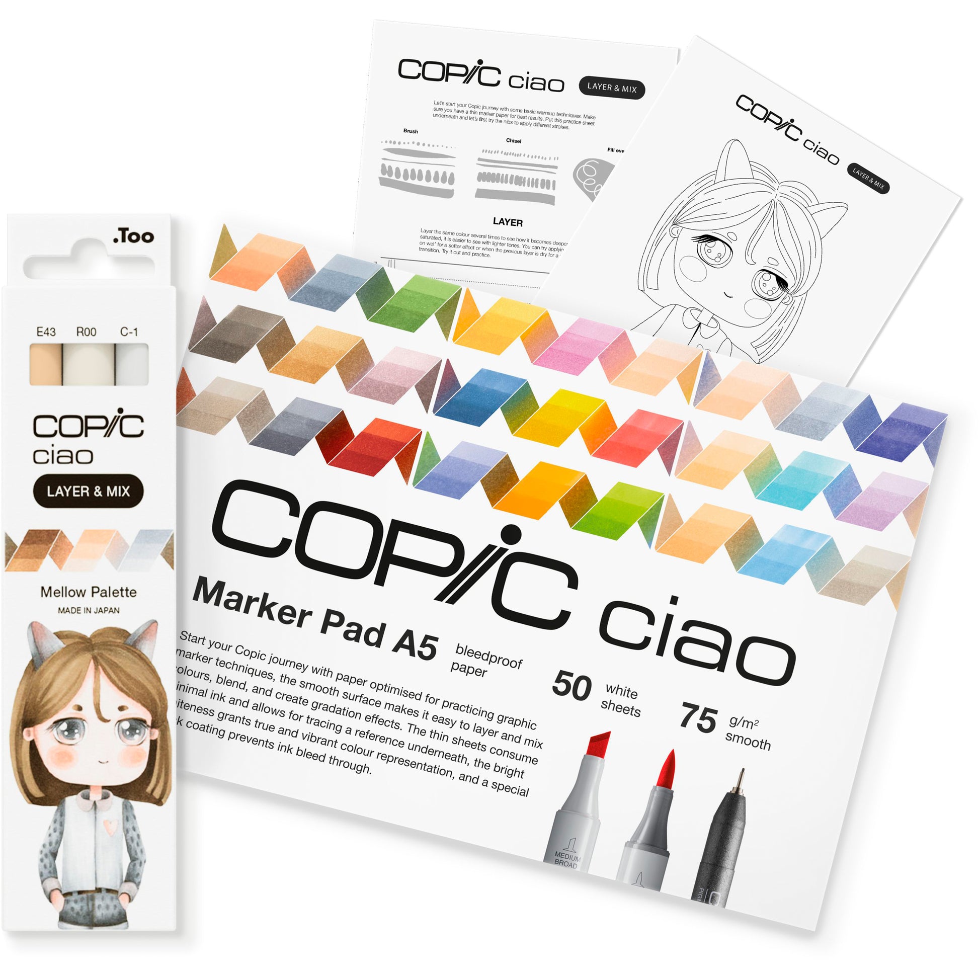 Copic Ciao Filzstifte – 3 Farben (E-43, C-1, R-00)