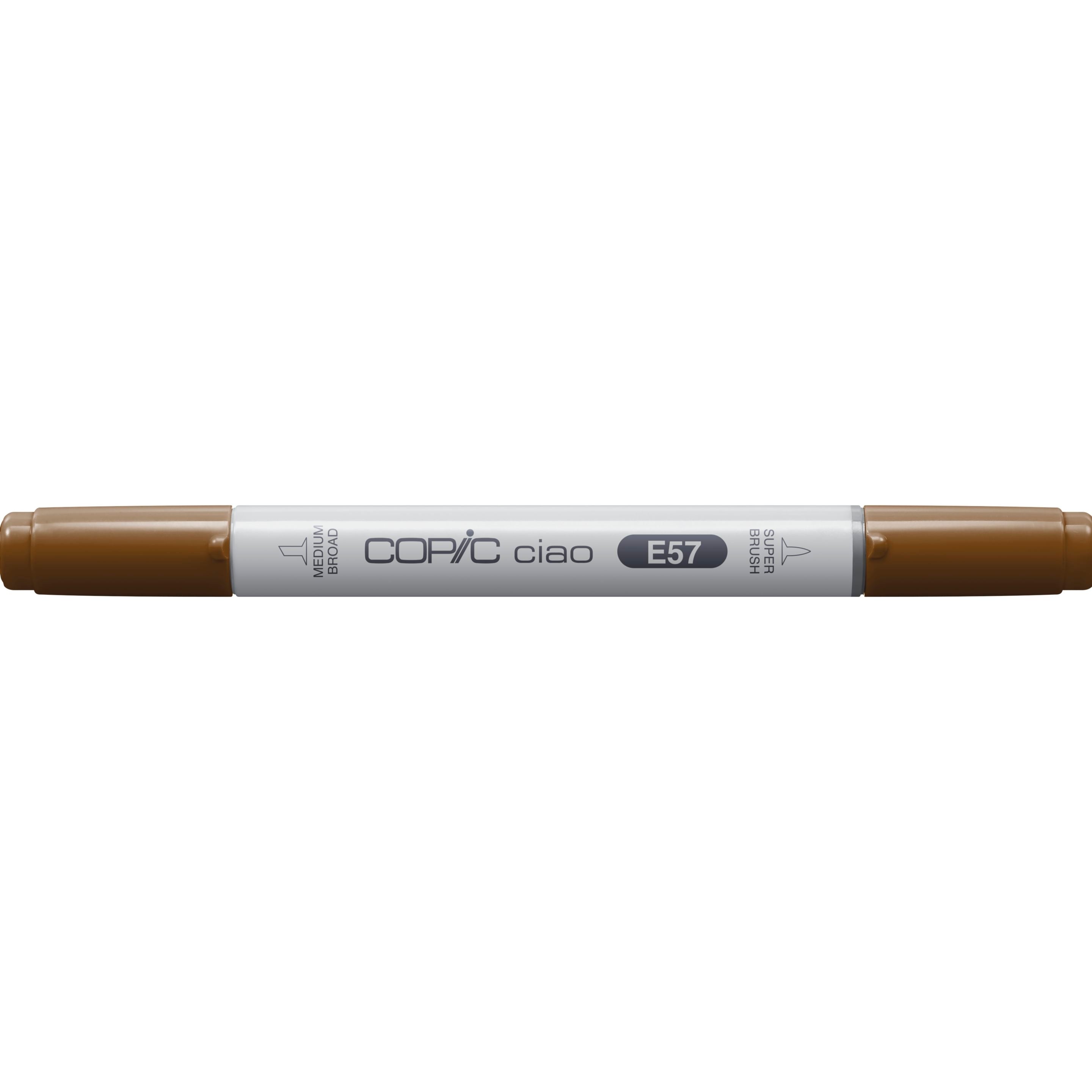 Copic Ciao Pinselstift, Doppelspitze – Pinsel + Rundspitze, alkoholbasiert, E57 Light Walnut