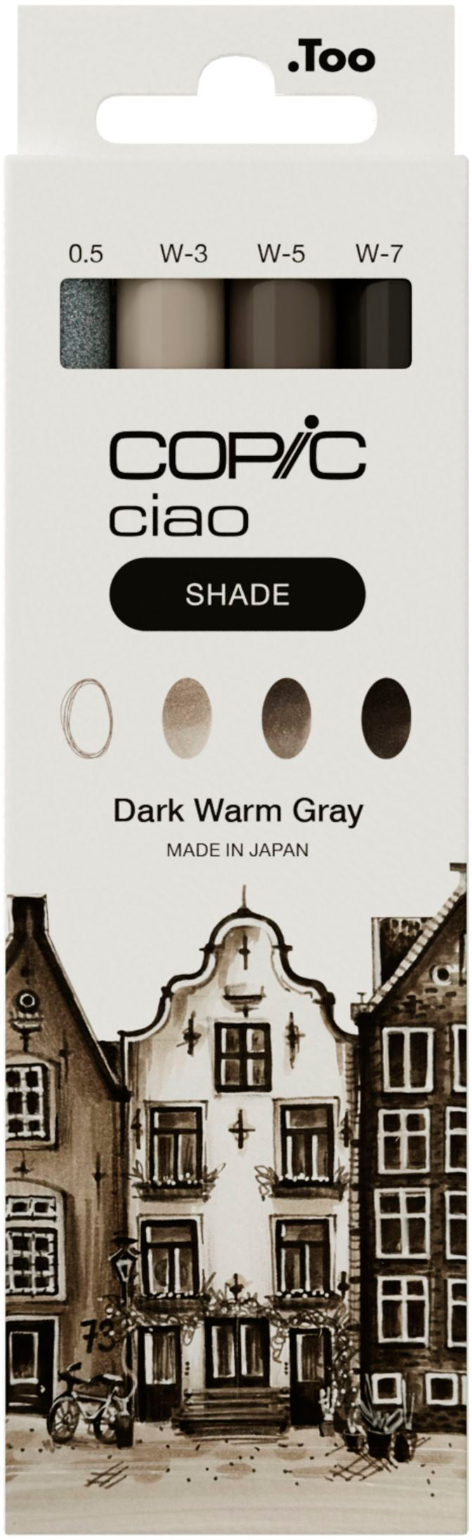 Copic ciao Permanentmarker – Doppeltspitze (Keil-/Pinselspitze) – SHADE 'Dunkel Warmgrau', 3+1-Set