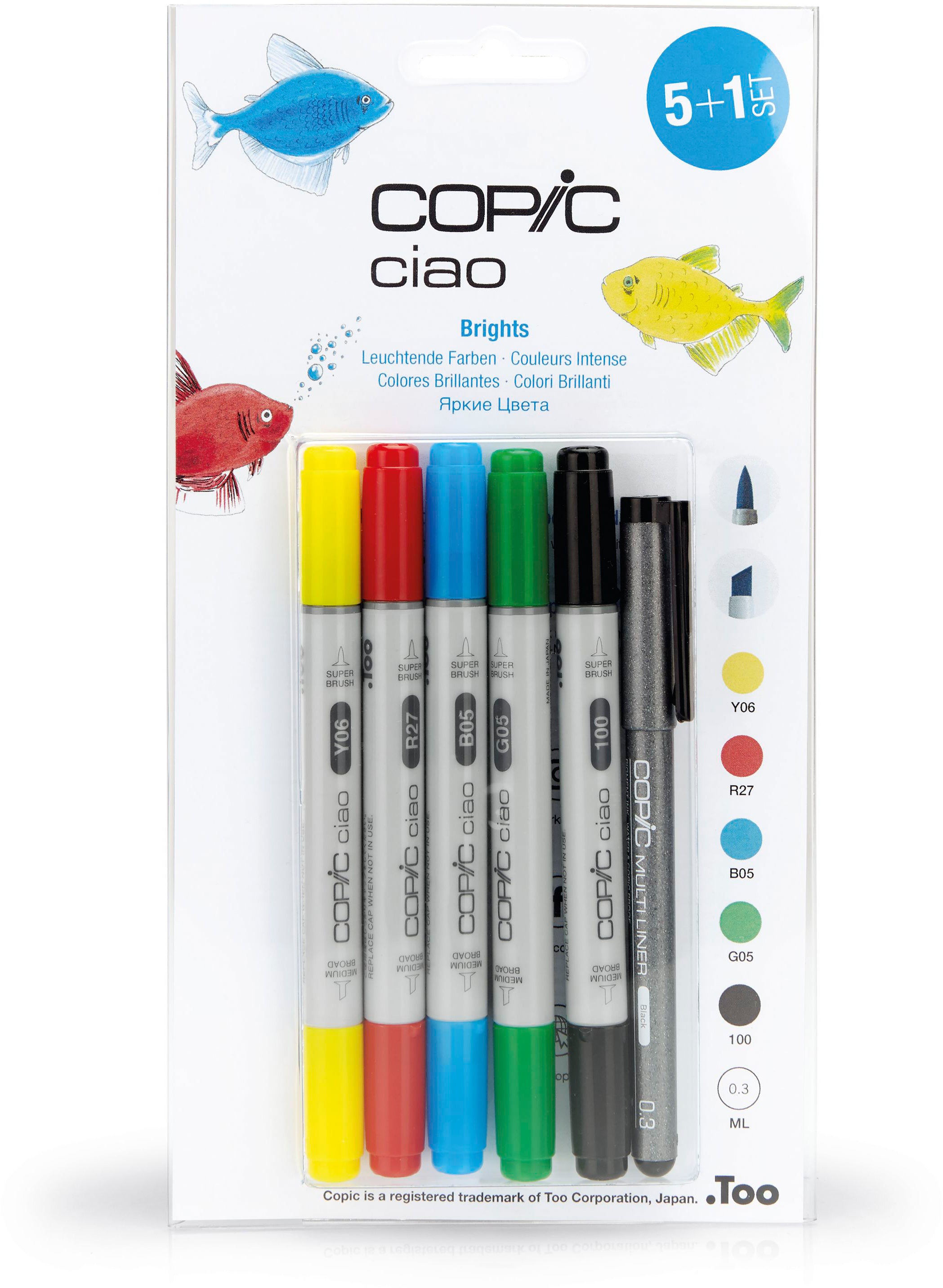 Copic Ciao Brush Pen, Doppelspitze – Pinsel + Medium Broad, 5 Farben