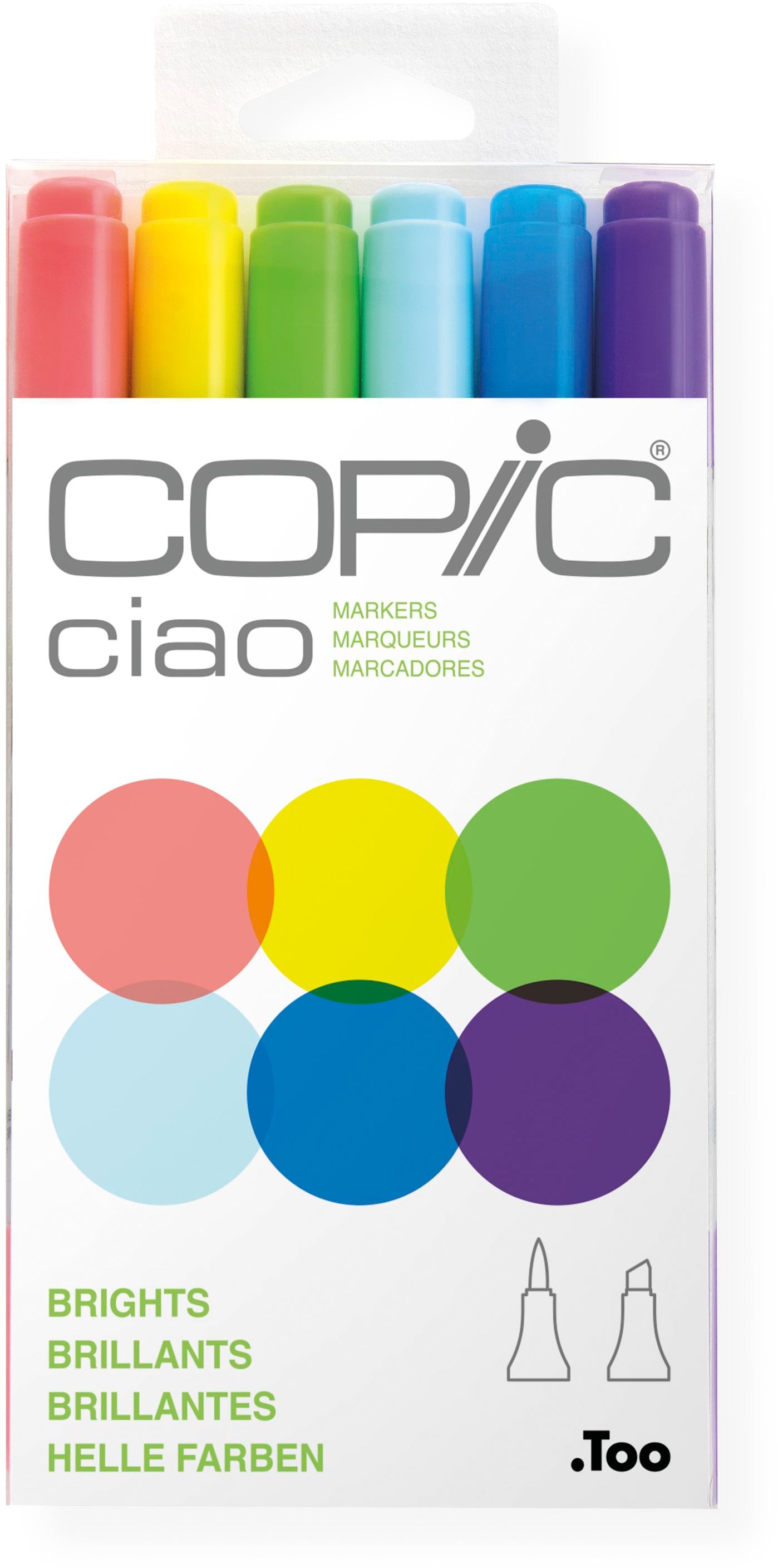 Copic Ciao Brush Pens – Doppelspitze, Pinsel + mittelfeine Spitze, alkoholbasiert, 6 Farben