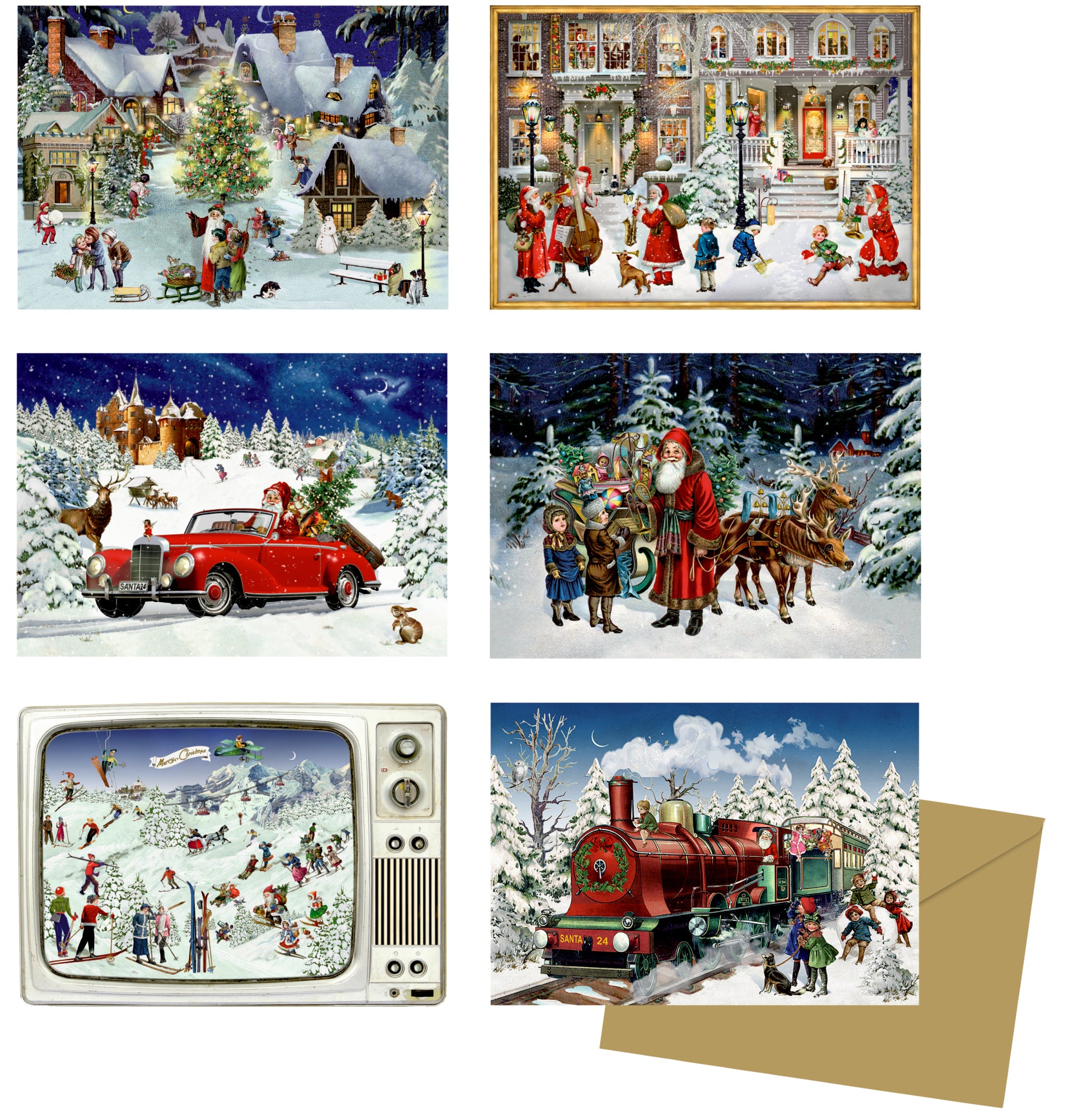 Coppenrath Weihnachtskarten – 68 × 97 mm, mit Couvert, Nostalgische Adventszeit, mehrfarbig