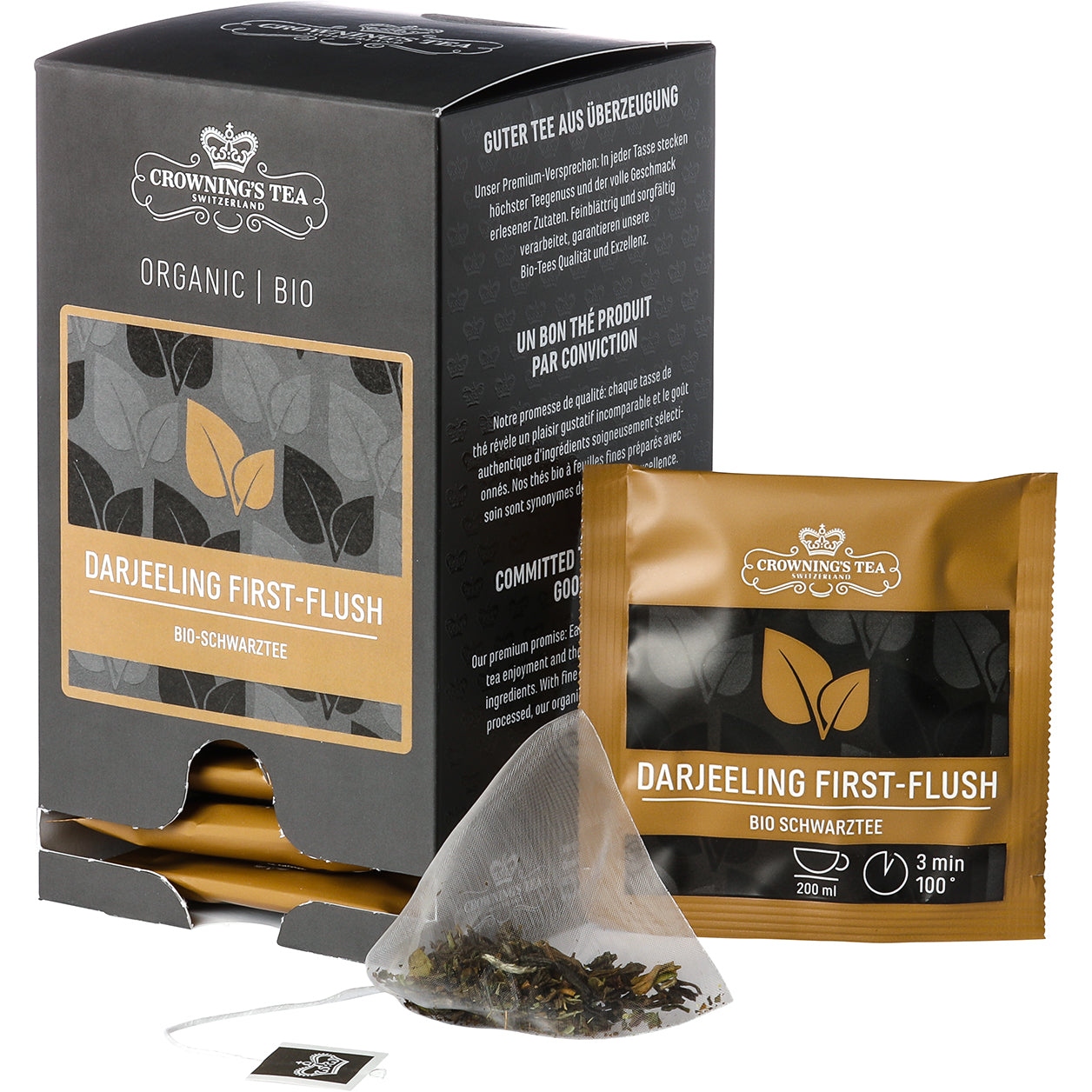 Crowning's Schwarztee Darjeeling First-Flush – Teebeutel 15 Beutel – Bio